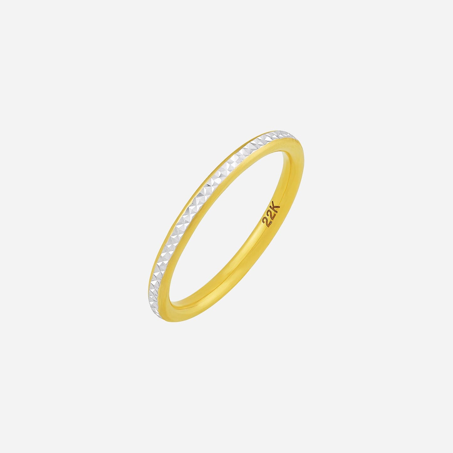 22k yellow and white gold band with sleek silhouette and textured design, perfect for timeless elegance.