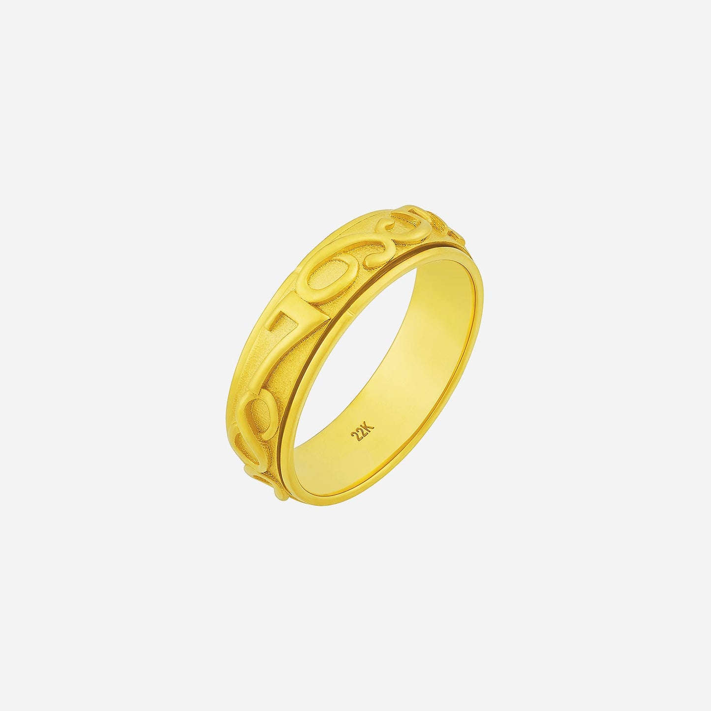 spinnable wealth number band in 22k yellow gold with engraved numbers, symbolizing prosperity and elegance.