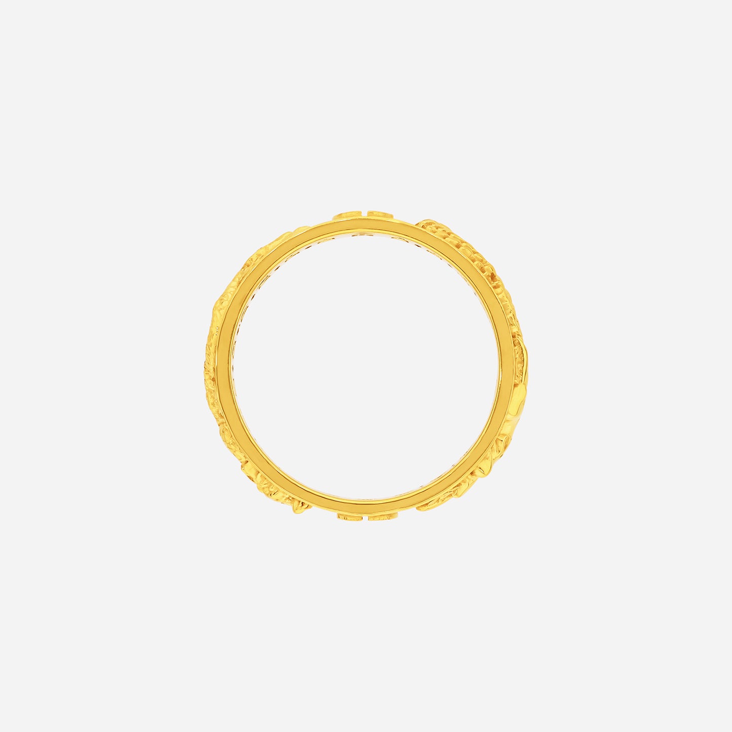 dragon and phoenix ring in 22k yellow gold with intricate sculpted details and flowing relief design.
