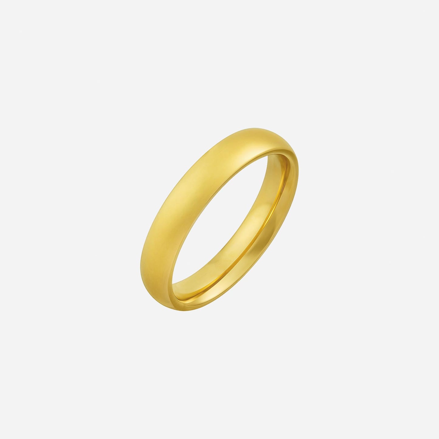 22k yellow gold half round wedding band with a smooth, classic design. ideal for engraving services.