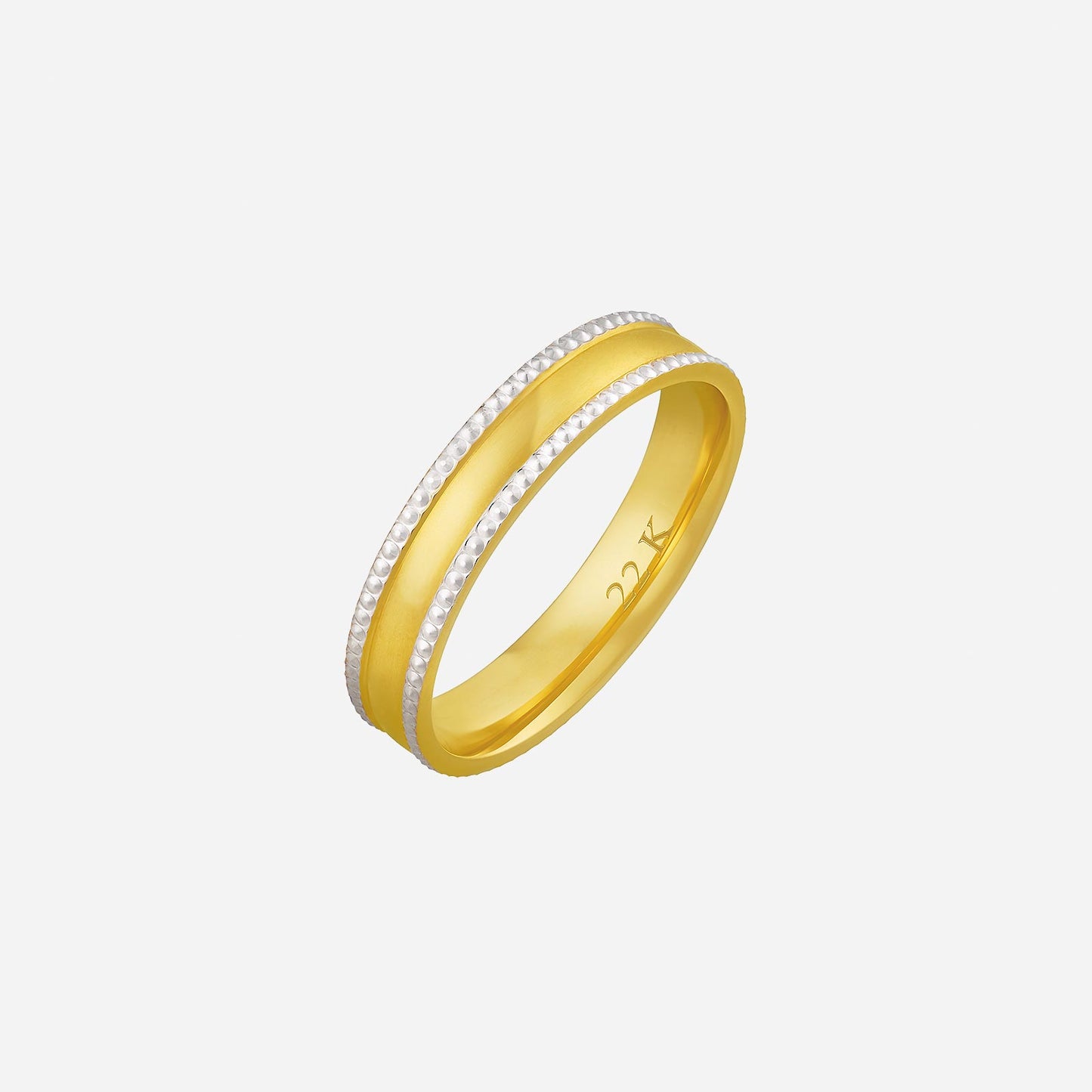 22k yellow and white gold adore band with a diamond-cutting border and modern design. ideal for elegant wear.