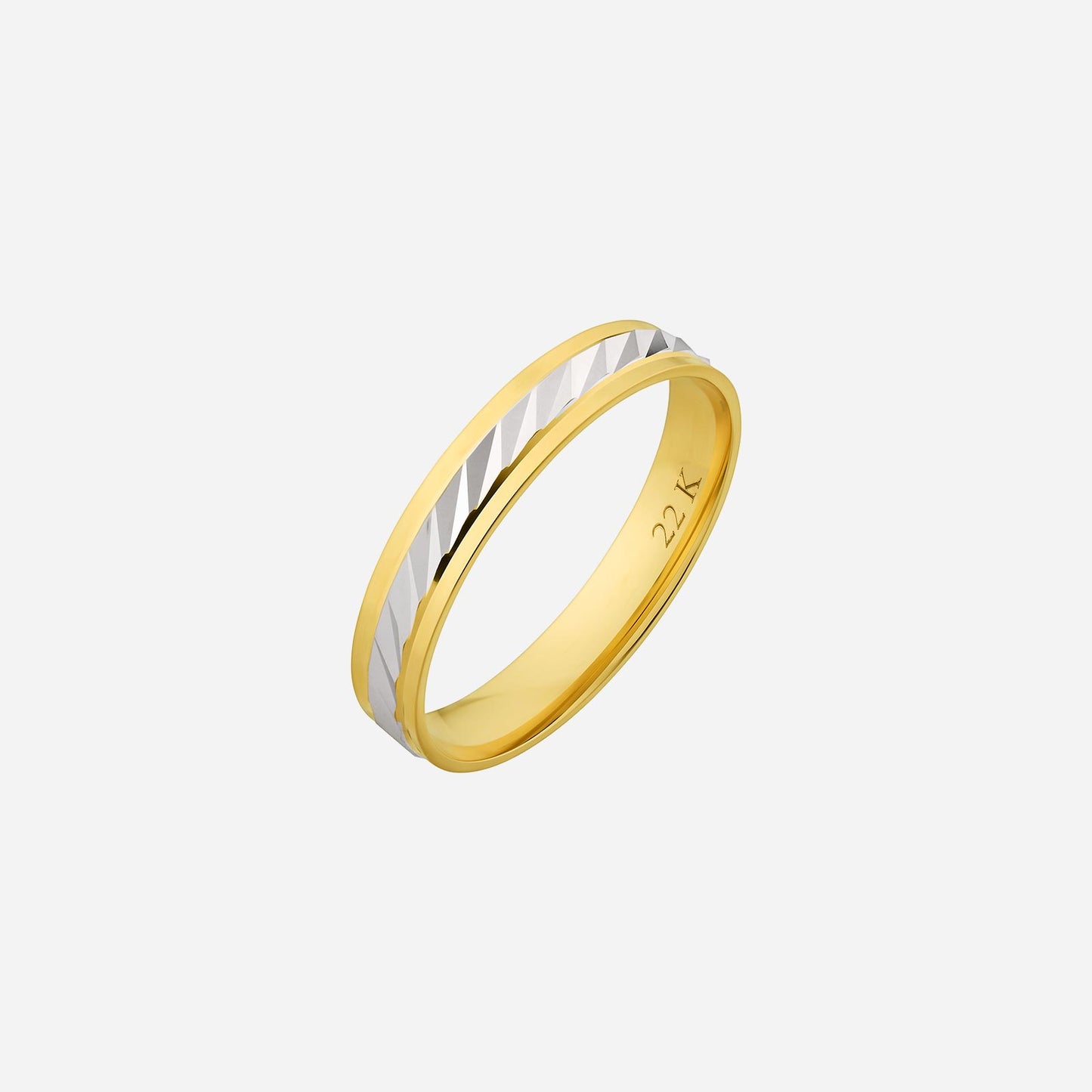 22k yellow and white gold adore band featuring a sleek design with alternating tones and textured detailing.