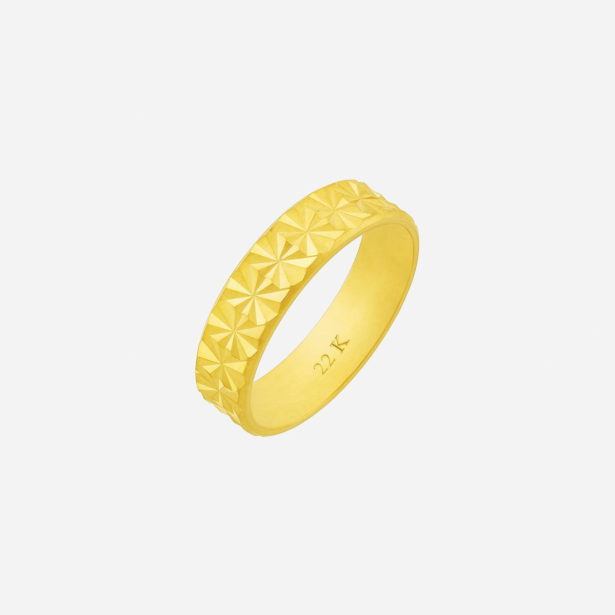 textured 22k yellow gold band with a faceted surface, showcasing dynamic brilliance and bold design.