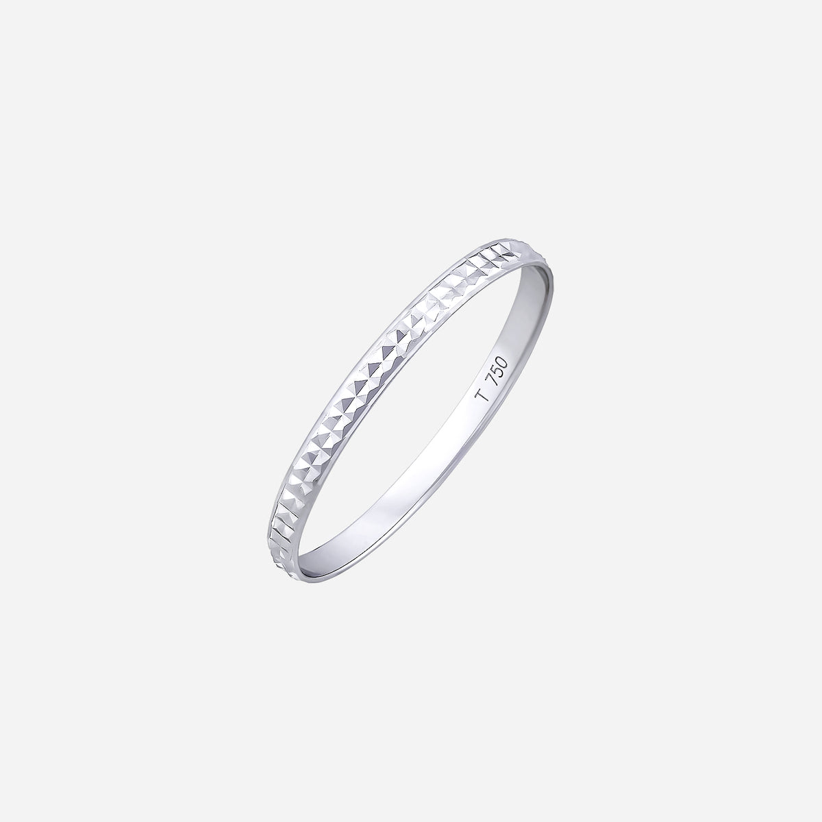 minimal edge band in 18k white gold with diamond-cut faceted texture for a subtle shimmer and modern minimalist design.