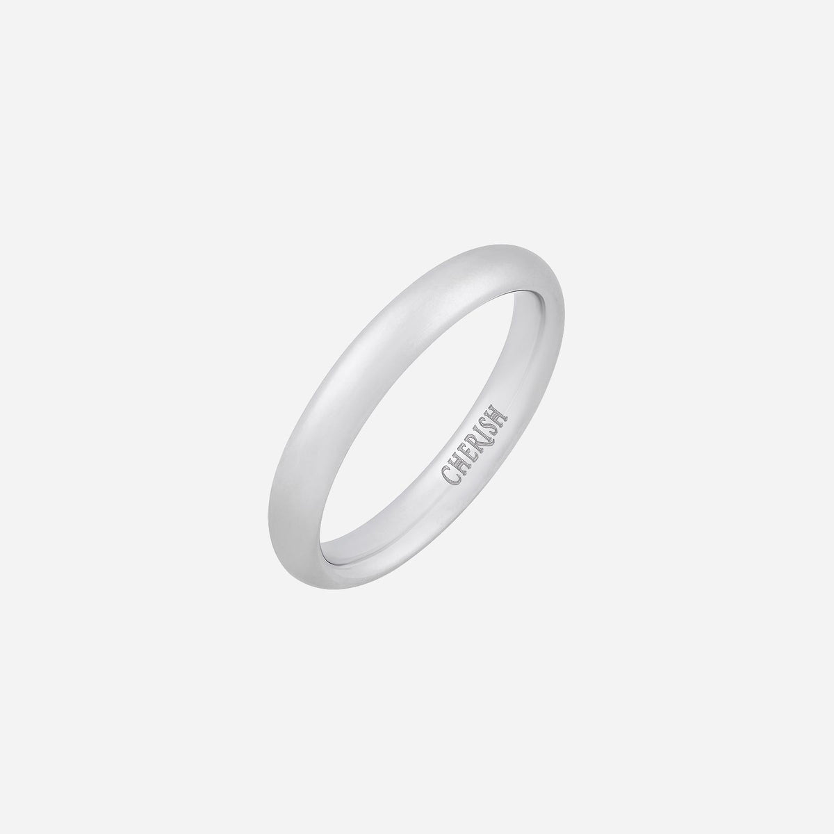infinite love band in polished 18k white gold, classic 3mm design with flat inner surface. ideal for stacking or solo wear.