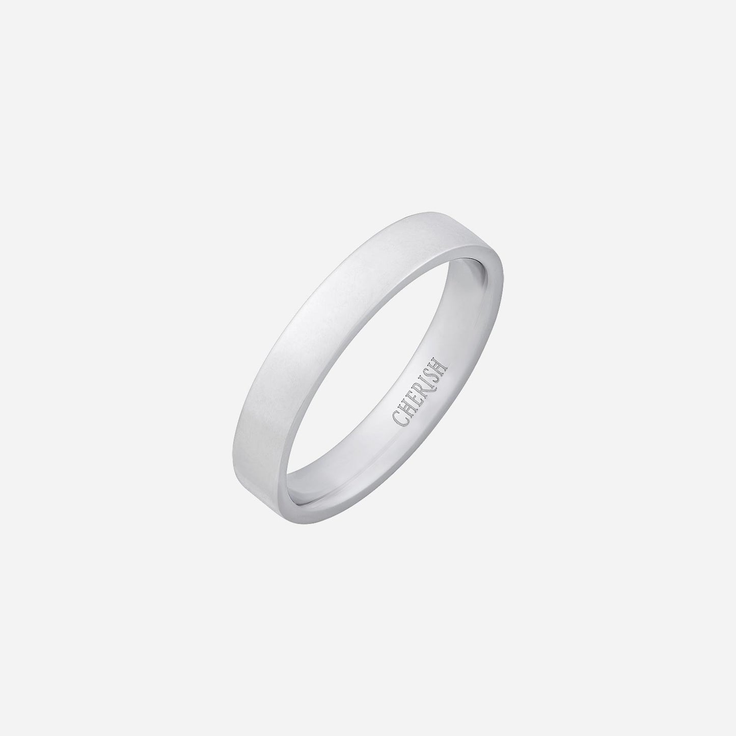 everlasting love band in high polished 18k white gold with a flat design and rounded inner surface.