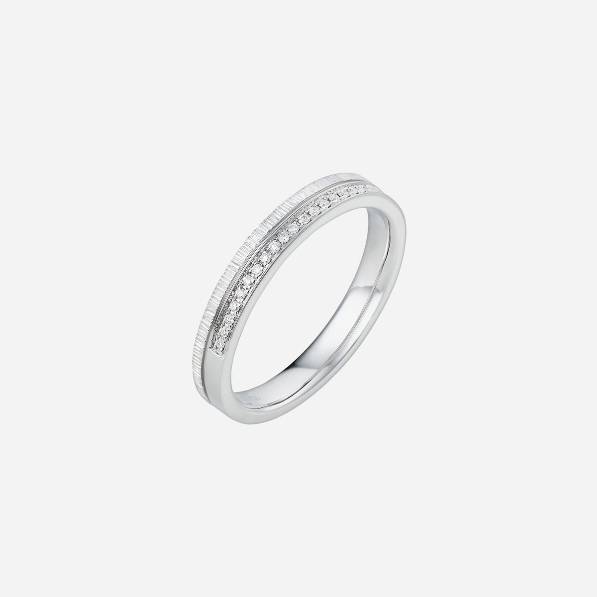 adore diamond band in 18k white gold with sparkling diamonds, featuring a sleek and elegant design.