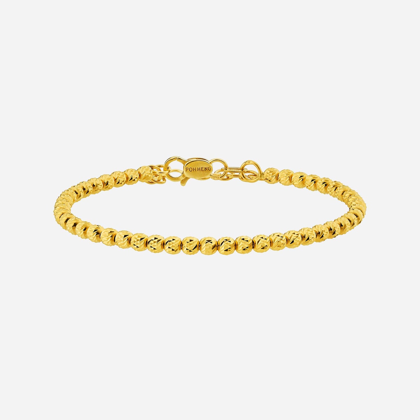 22k yellow gold bangle featuring interlocking mini hoops, perfect for casual outings. elegant and eye-catching design.