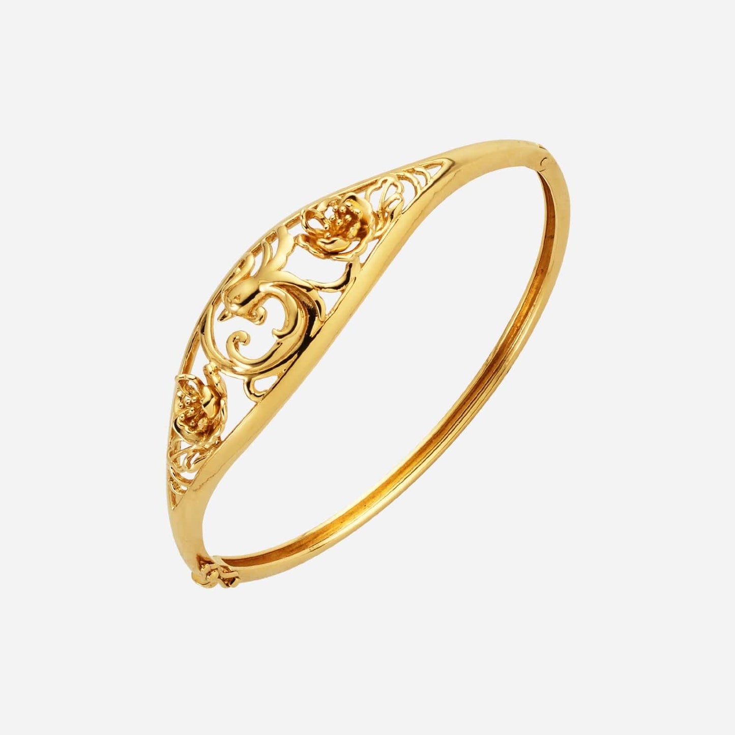phoenix peony duet bangle in 22k yellow gold with intricate floral design, featuring peony motifs for elegance.