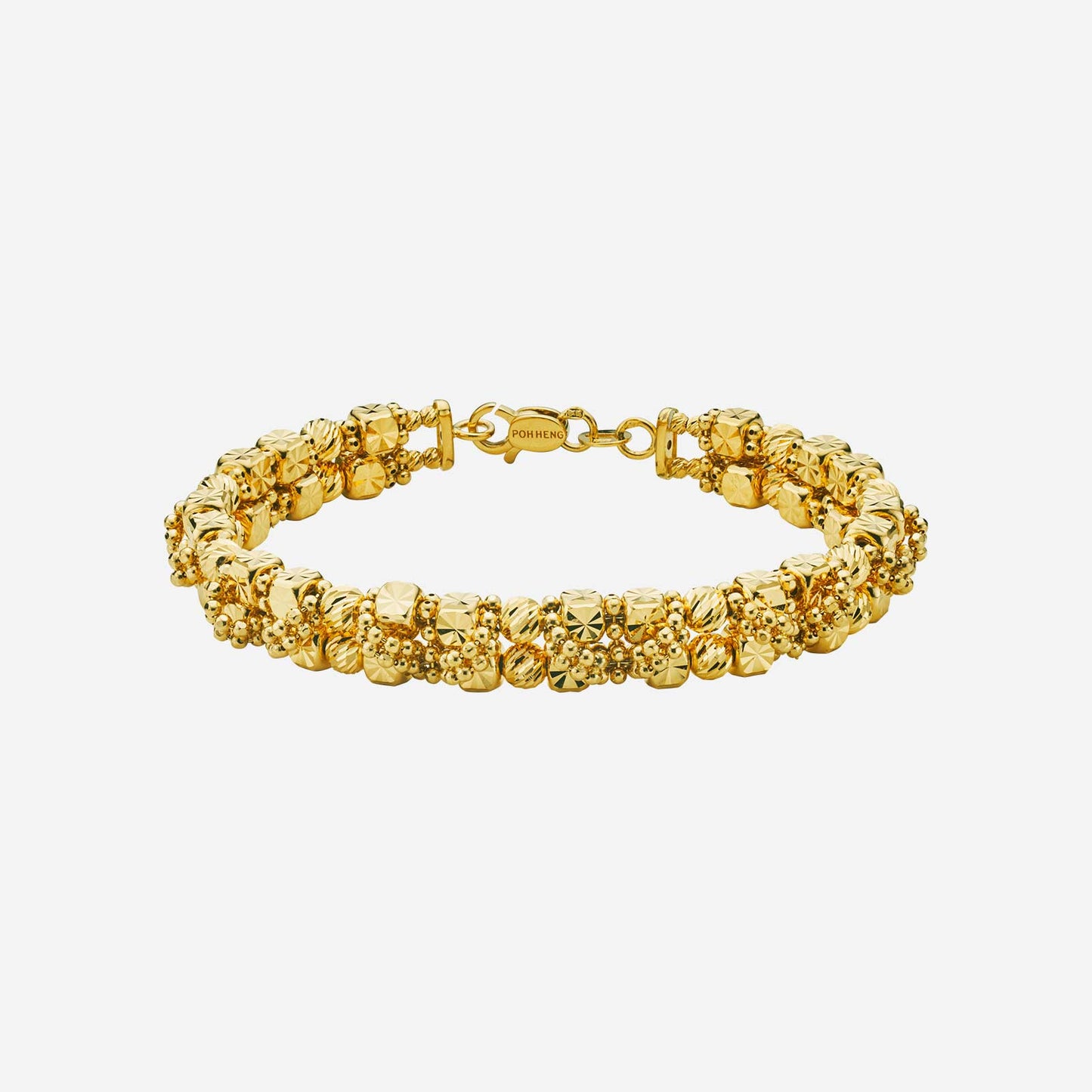 22k yellow gold bead bangle with intricate textures and designs, showcasing sparkling golden beads in a stylish arrangement.