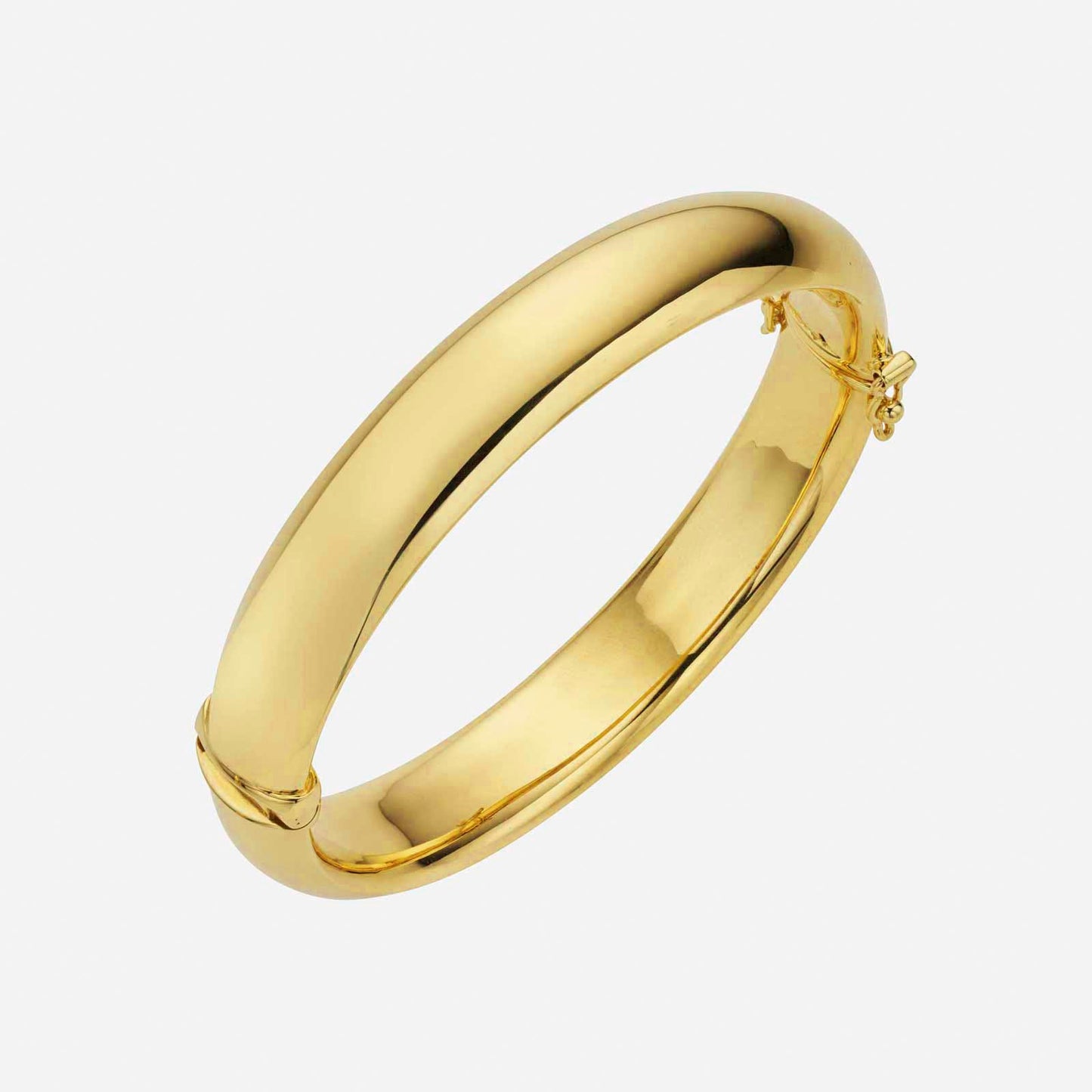 dome bangle in 22k yellow gold featuring a sophisticated spring lock design. elegant and timeless fashion accessory.