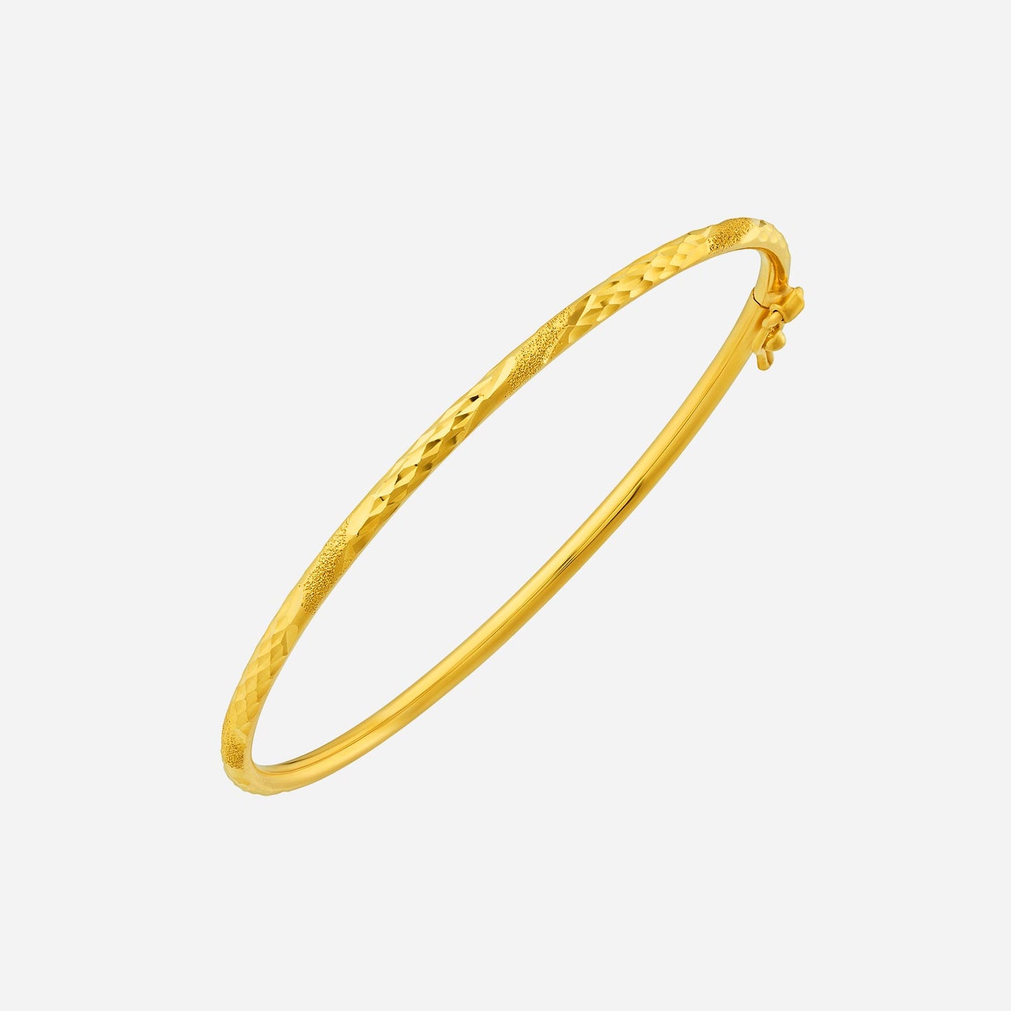 crafted bangle in 22k yellow gold with textured design for everyday elegance. perfect for layering or standalone wear.