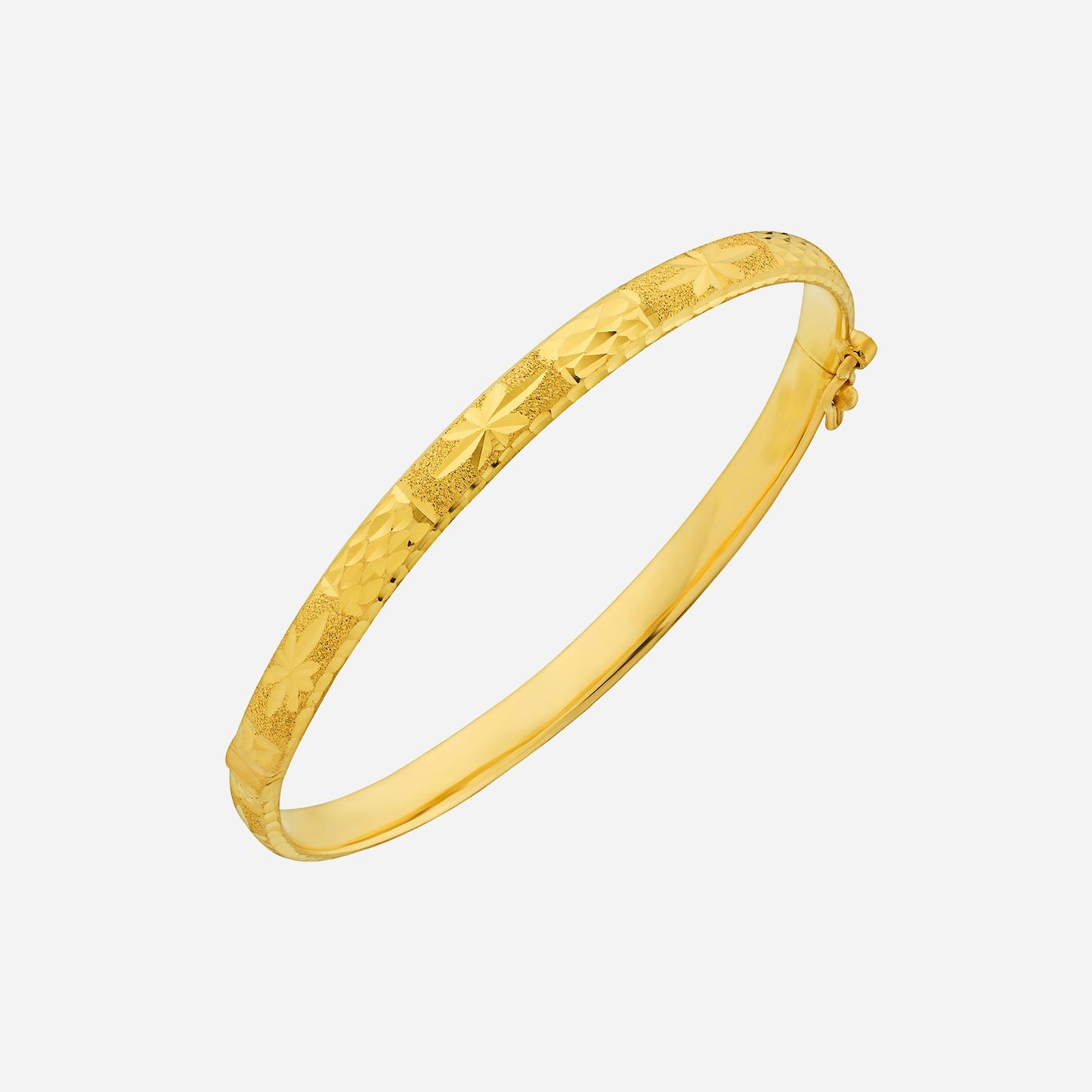 crafted bangle in 22k yellow gold with intricate floral and geometric patterns, adding timeless elegance.