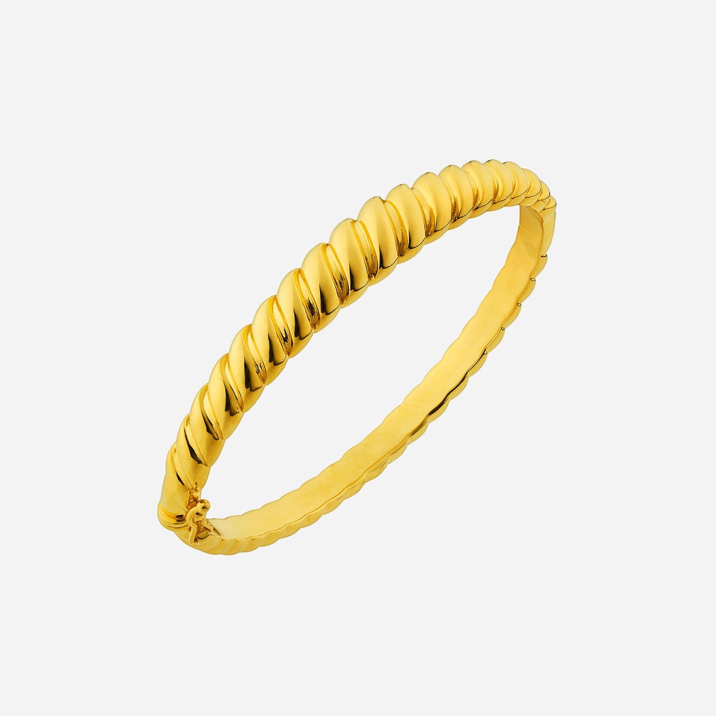 twisted 22k yellow gold bangle with smooth curves, showcasing classic elegance and timeless design.
