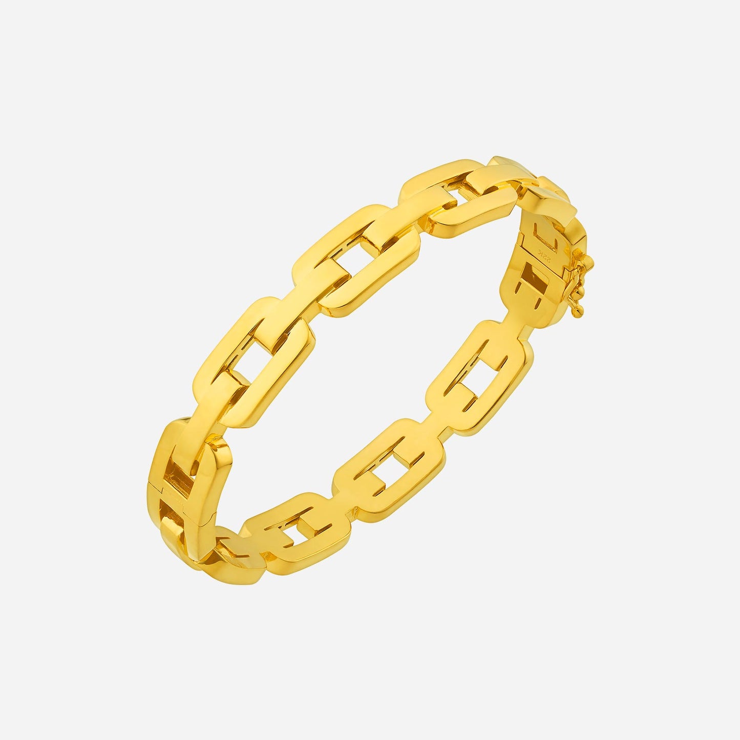 thick link chain bangle in polished 22k yellow gold, showcasing a modern and elegant design perfect for daily wear.