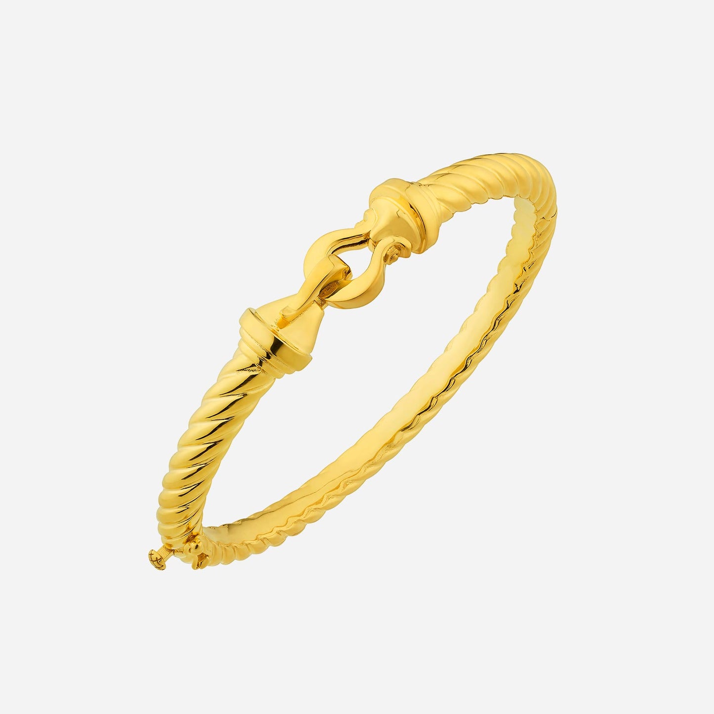 horseshoe rope bangle in 22k yellow gold with a twisted design and secure clasp, symbolizing good luck.