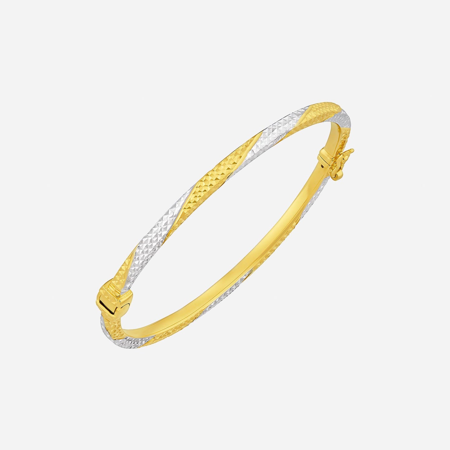 textured bangle in 22k yellow and white gold with sleek contours and a luxurious design. perfect for elegant occasions.