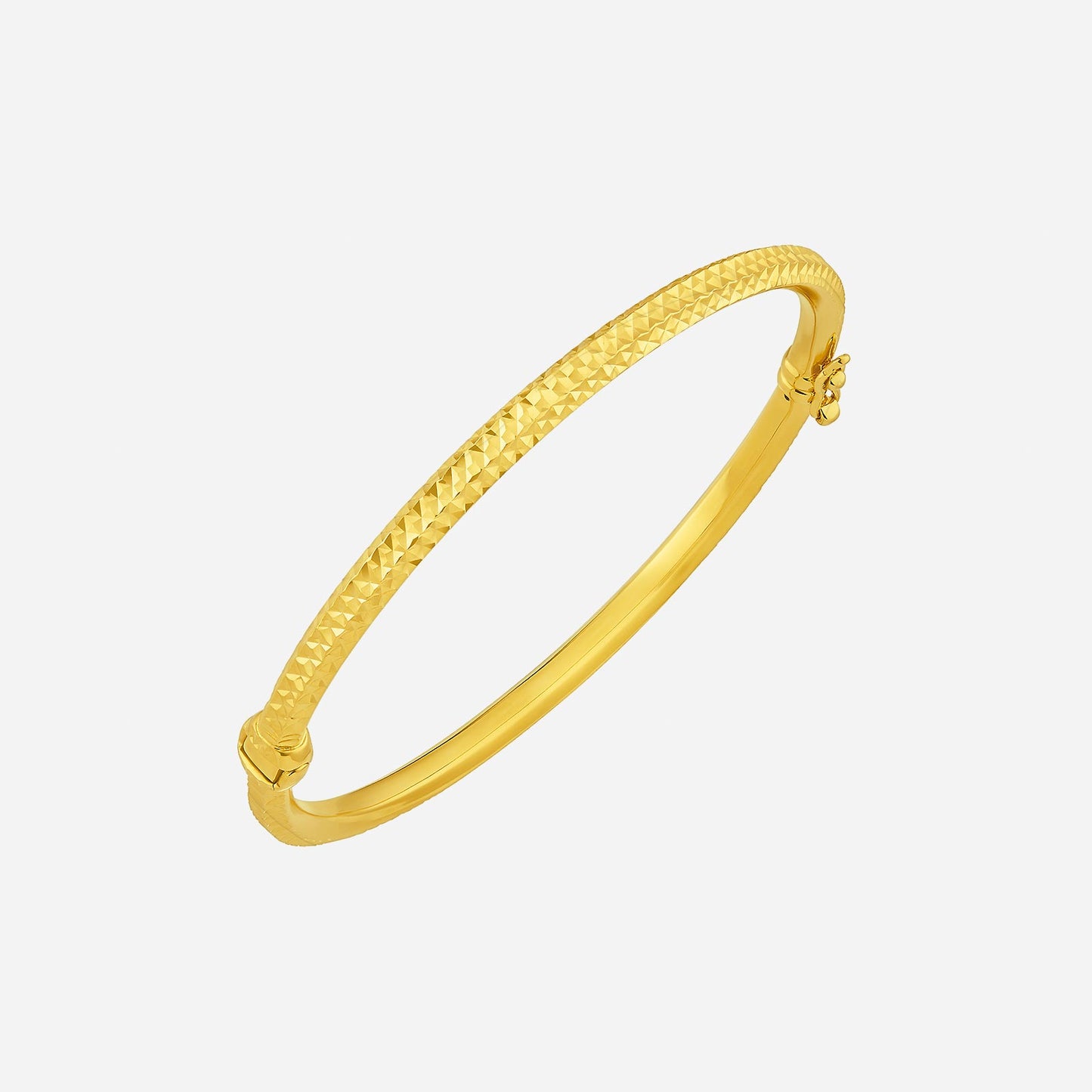 22k yellow gold bangle with finely crafted texture, perfect for modern luxury and chic layering.