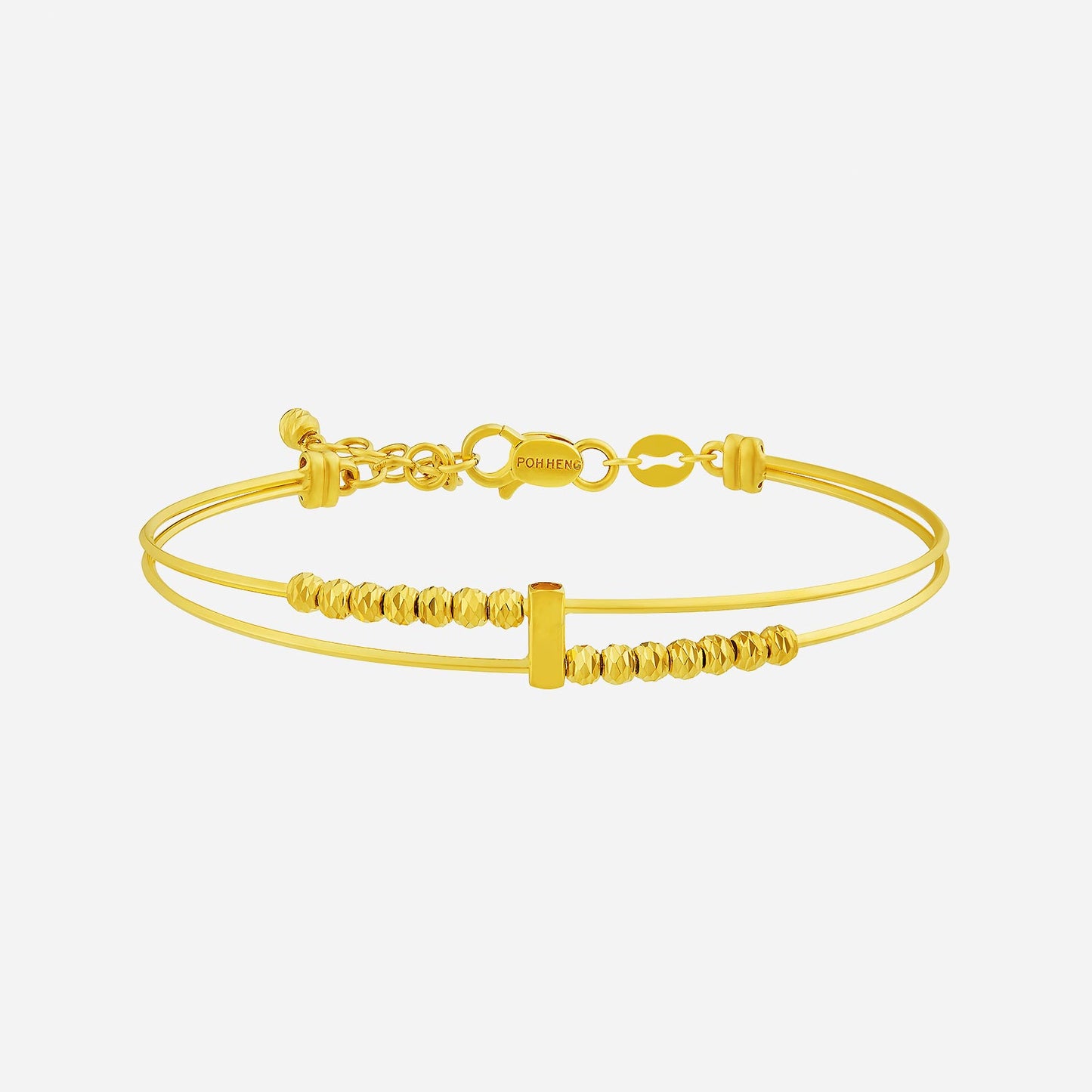 radiant bangle in 22k yellow gold featuring a sleek design with decorative bead accents for a timeless look.