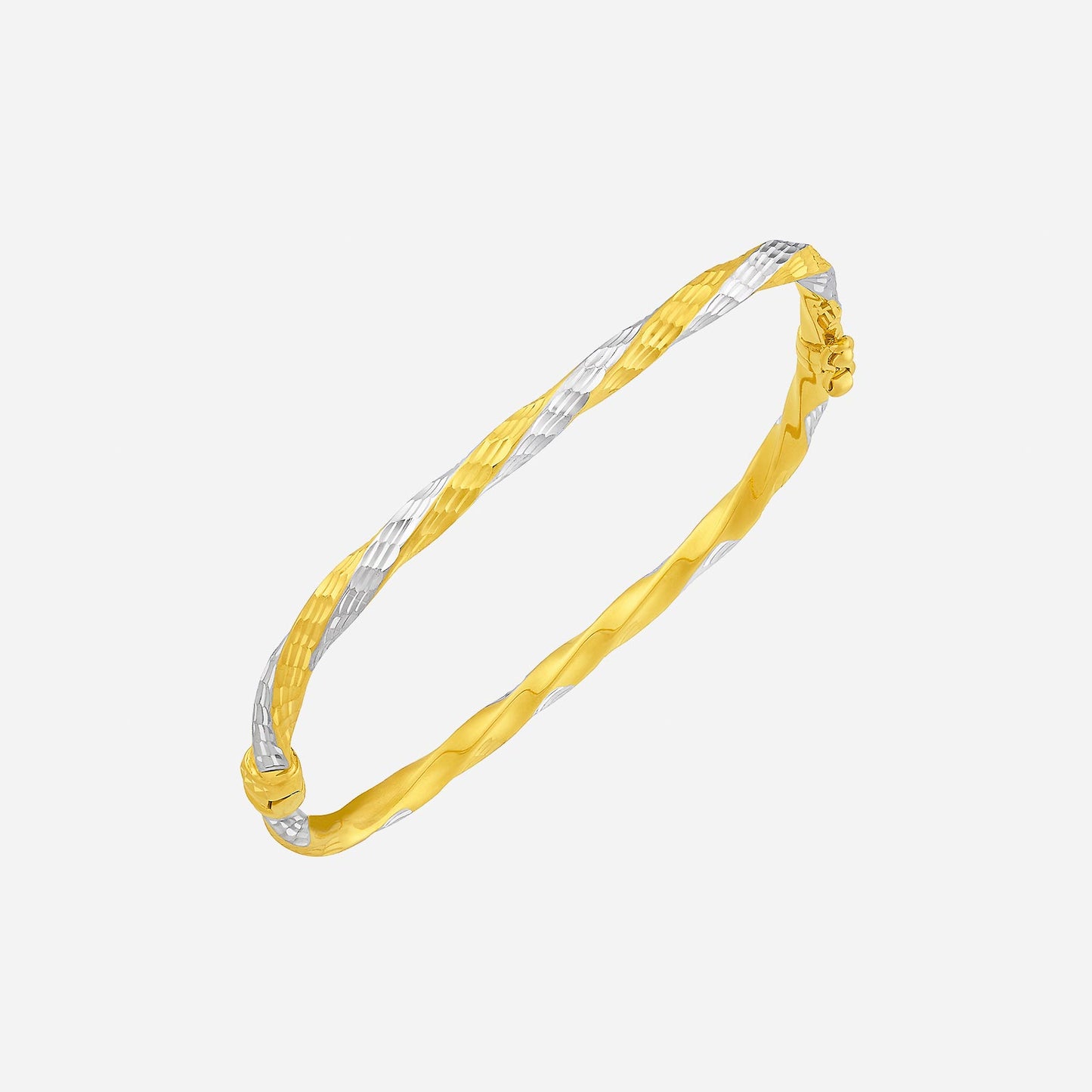 22k twisted bangle in yellow and white gold, featuring an elegant design for casual or formal wear.