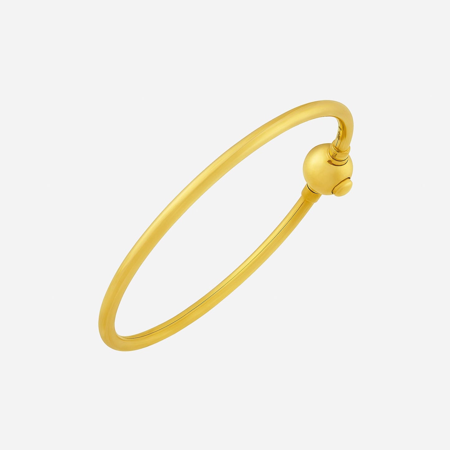 22k yellow gold bangle with a sleek design and a ball clasp, perfect for layering with charms or standalone wear.