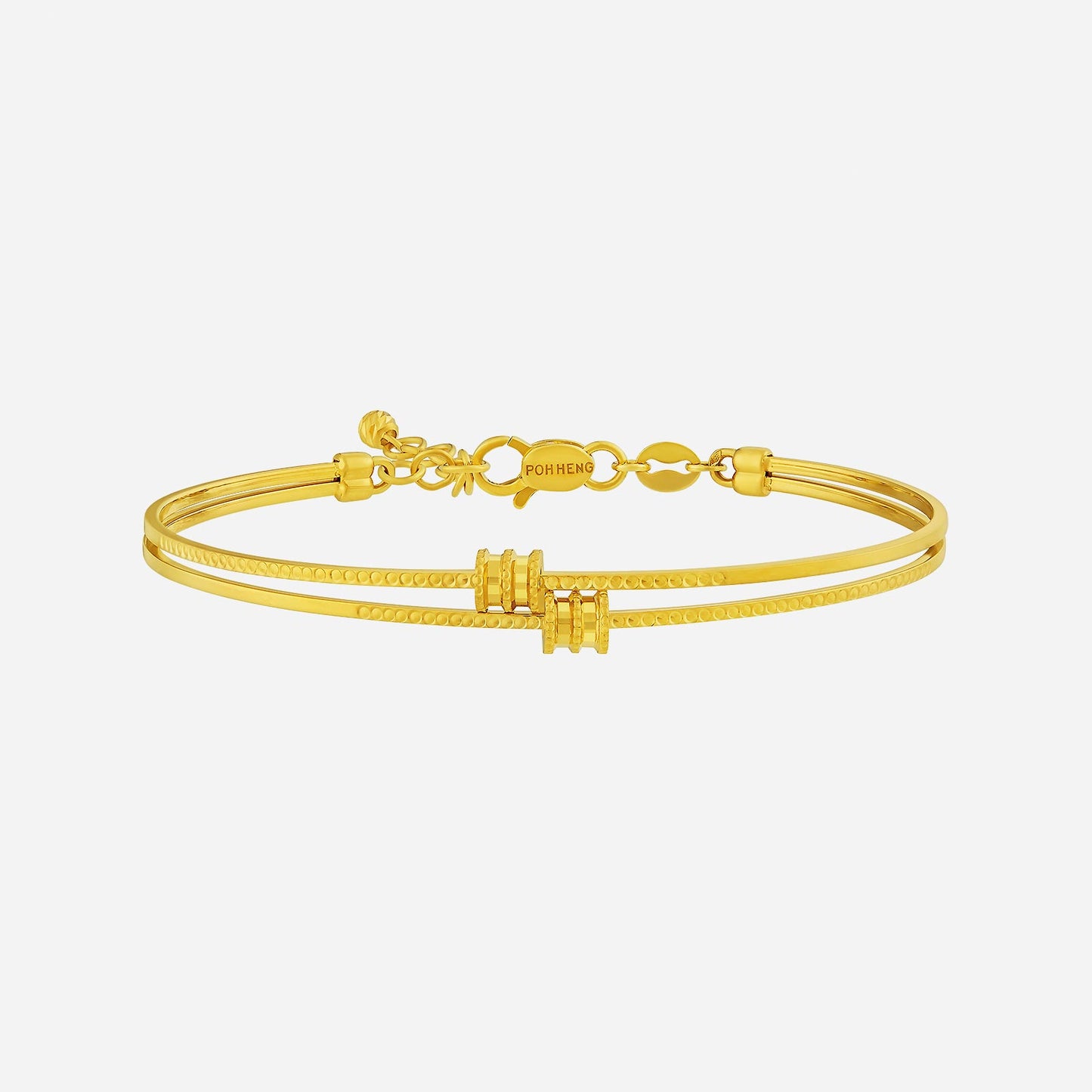beaded dual bangle in 22k yellow gold with slim design and dainty gold beads for a stylish layered look.