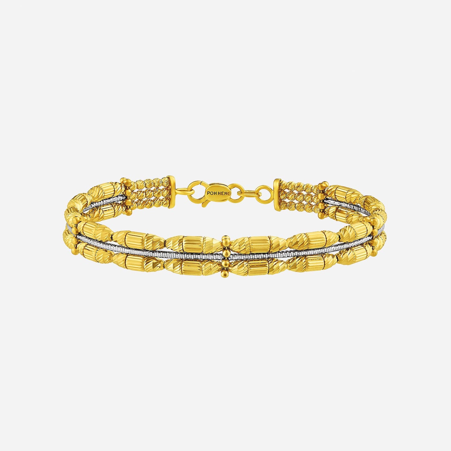 radiant bangle in 22k yellow and white gold, featuring a sleek double-row design and polished link detailing.