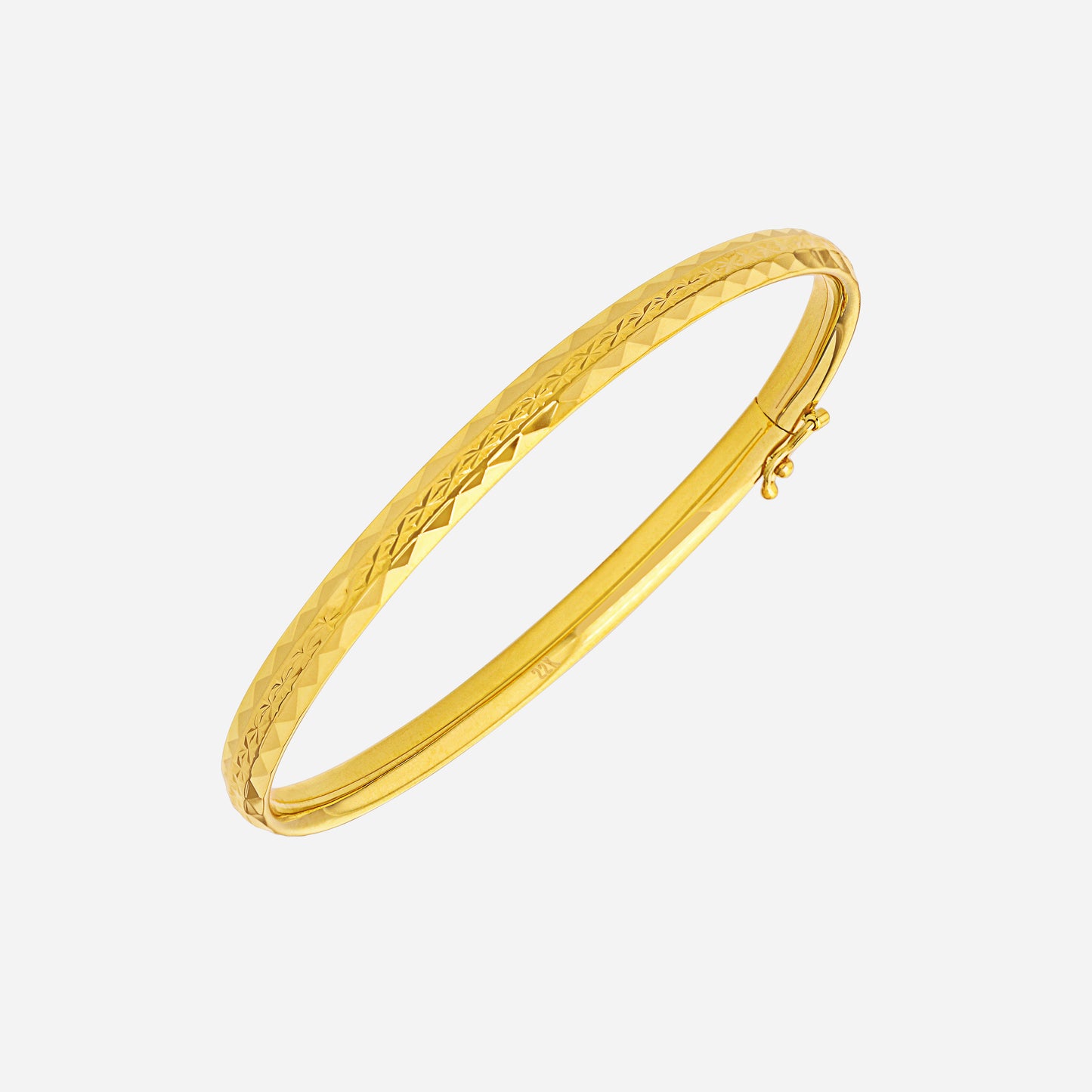 luxe gleam bangle in 22k yellow gold with delicate textured detailing for refined brilliance. available in various sizes.