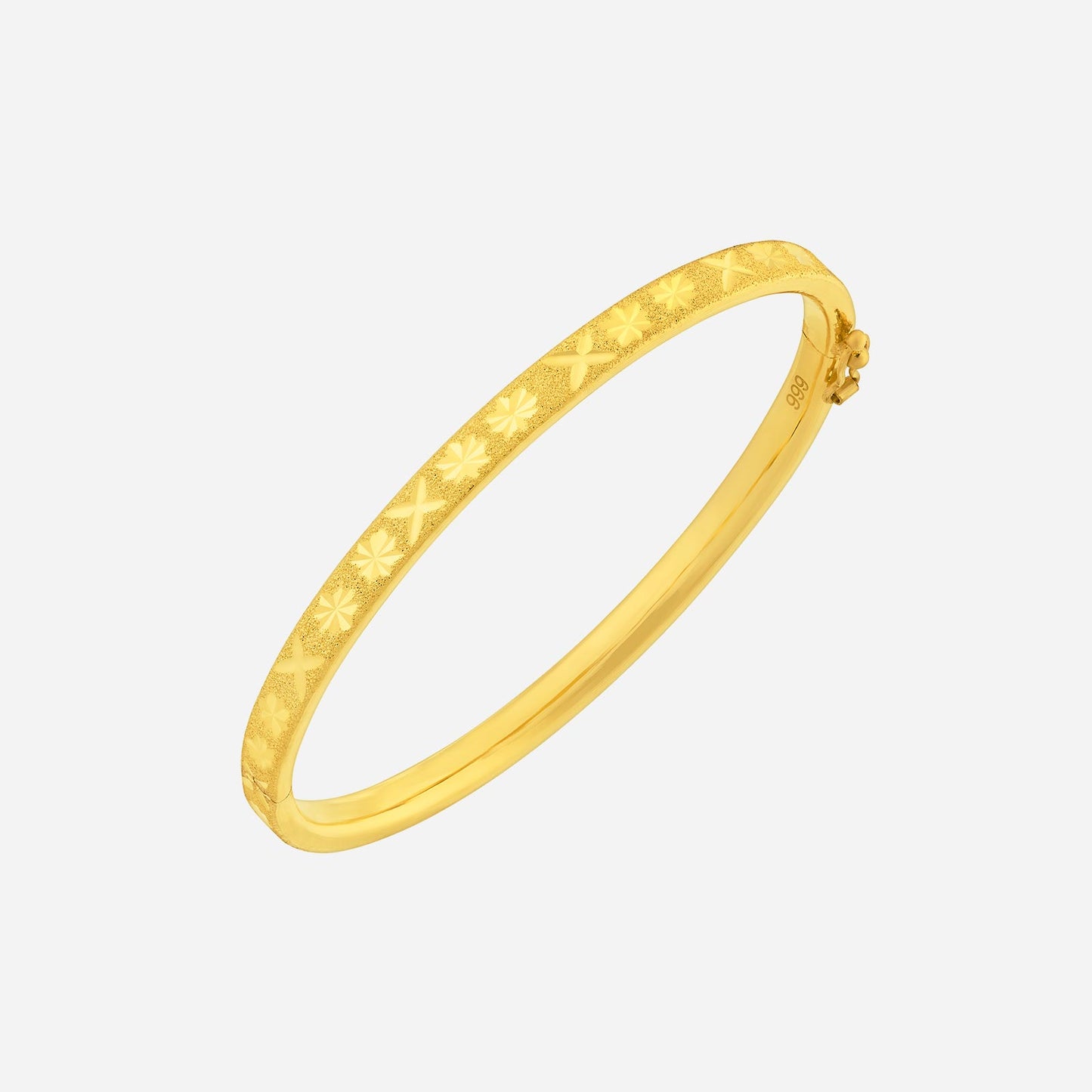 finely crafted motif bangle in 24k yellow gold with intricate designs, perfect for everyday wear or special occasions.