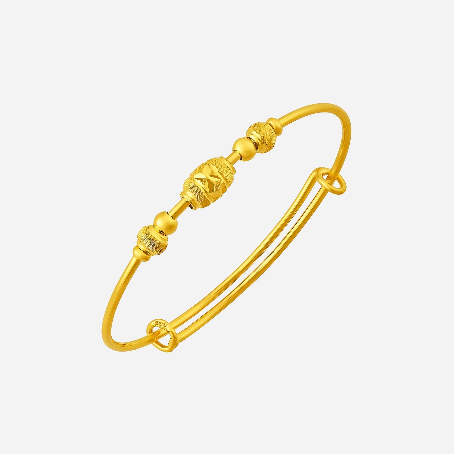 baby bangle in 24k yellow gold with decorative beads, conveying wishes of happiness and health for your little one.