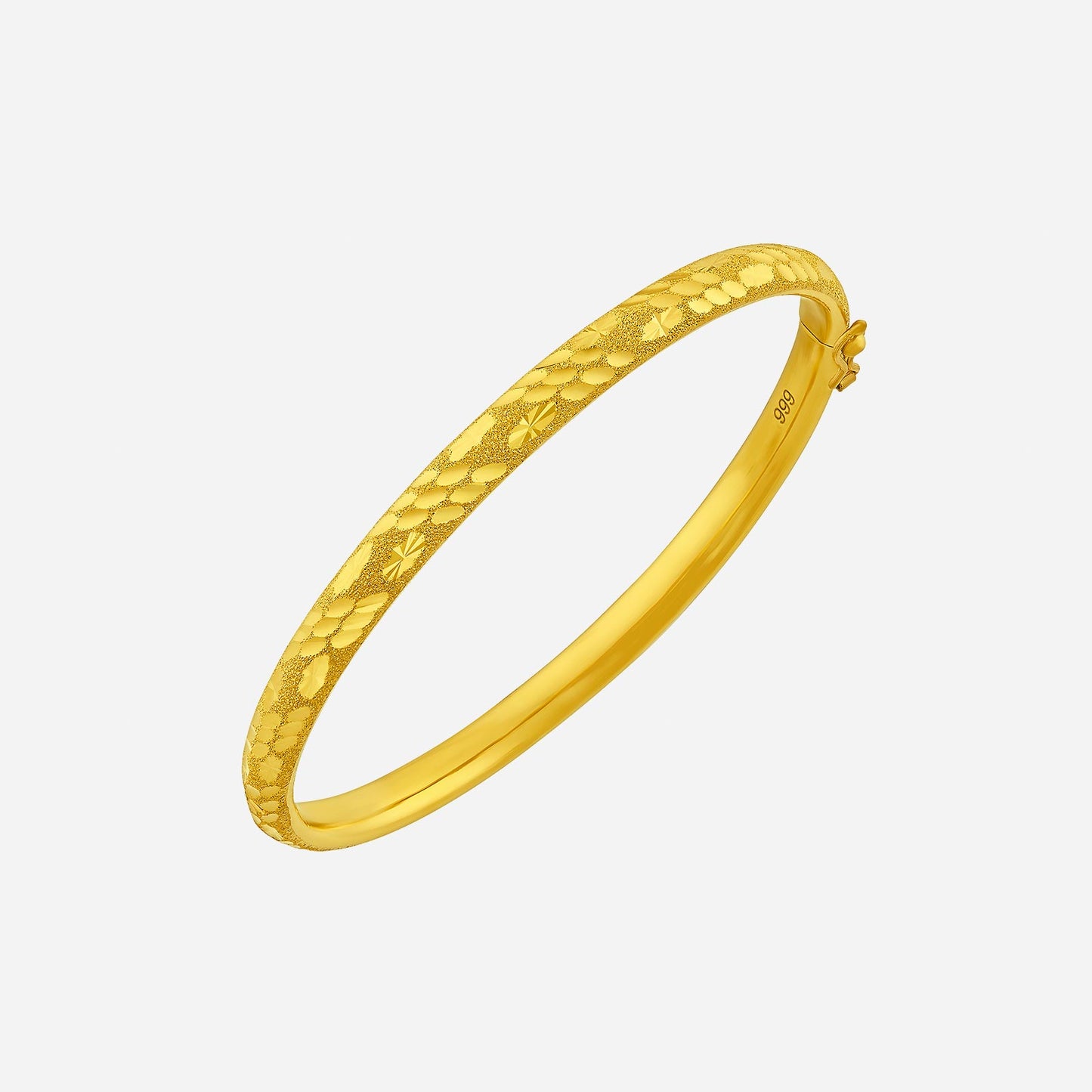 24k yellow gold bangle with textured design, showcasing elegance and versatility for everyday wear.