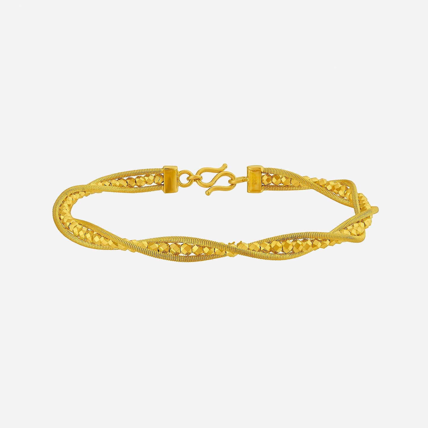 24k yellow gold bangle featuring a sleek twisted design with a secure clasp, perfect for a luxurious touch.