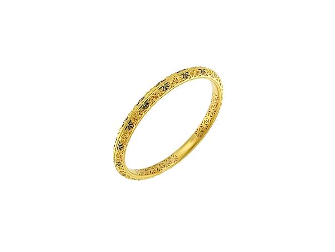 24k yellow gold bangle with intricate floral design and detailed craftsmanship, perfect for elegant jewelry collections.