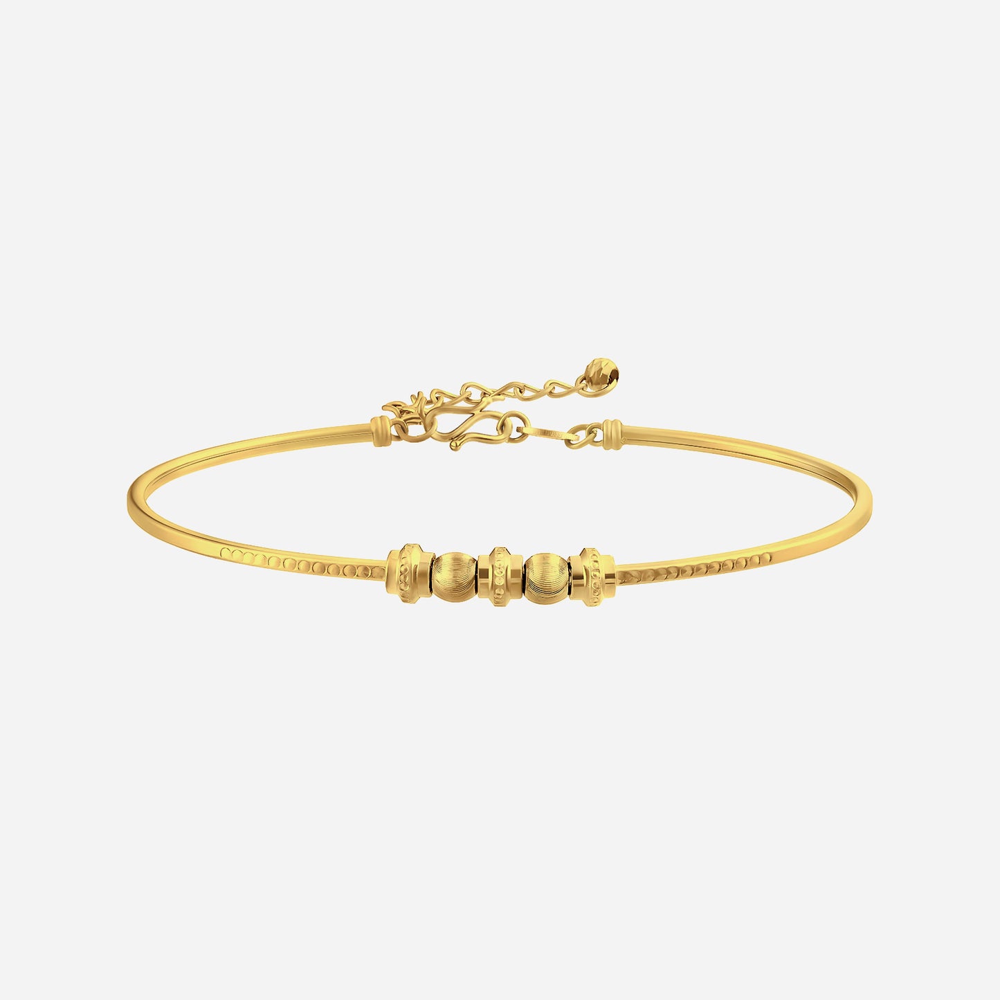 radiant bangle in 24k yellow gold with elegant design and textured beads, perfect for any occasion.