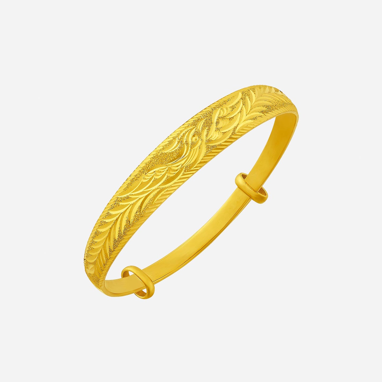 phoenix bangle in 24k yellow gold featuring intricate engravings, symbolizing blessings and elegance.