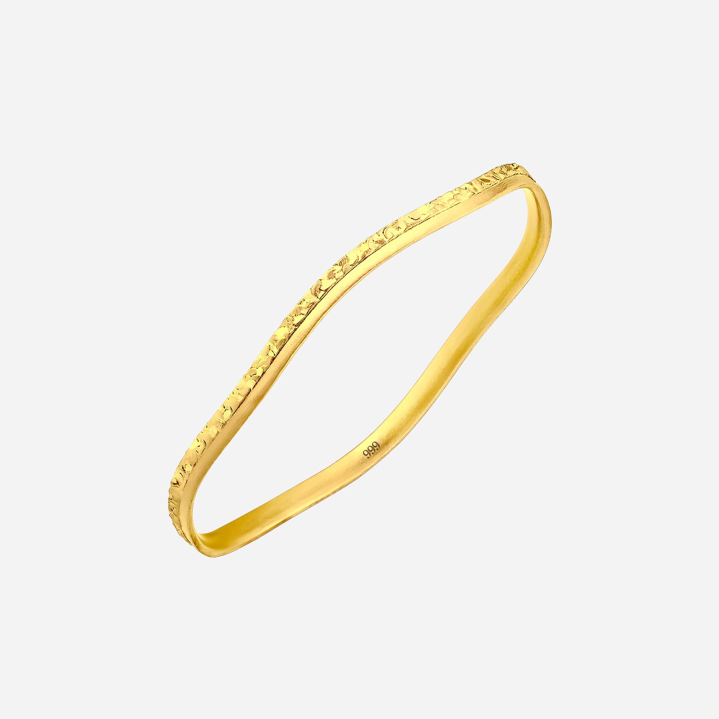wavy bangle in textured 24k yellow gold, featuring soft undulating curves for a modern, elegant look.