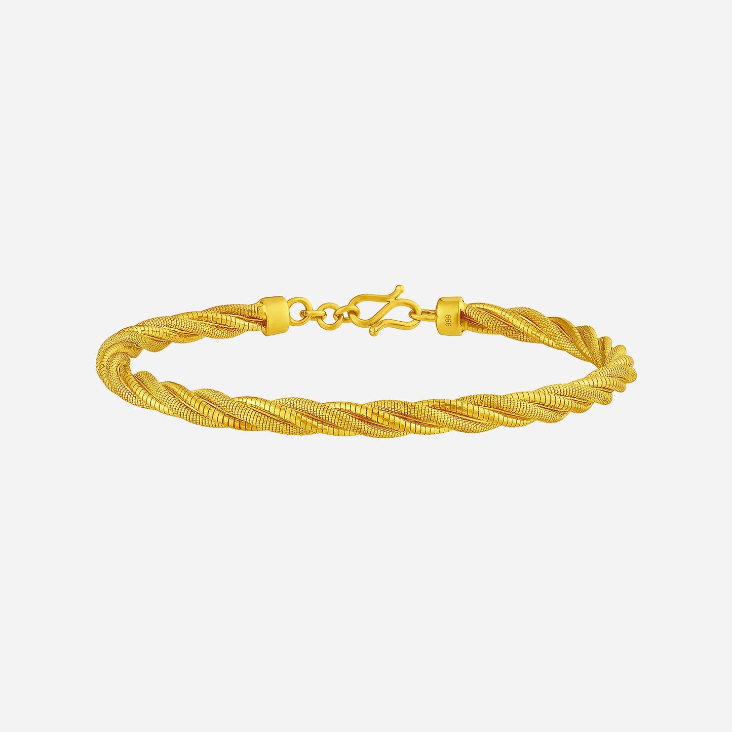 twisted bangle in 22k yellow gold featuring interwoven strands for a sleek spiral design. elegant and radiant accessory.