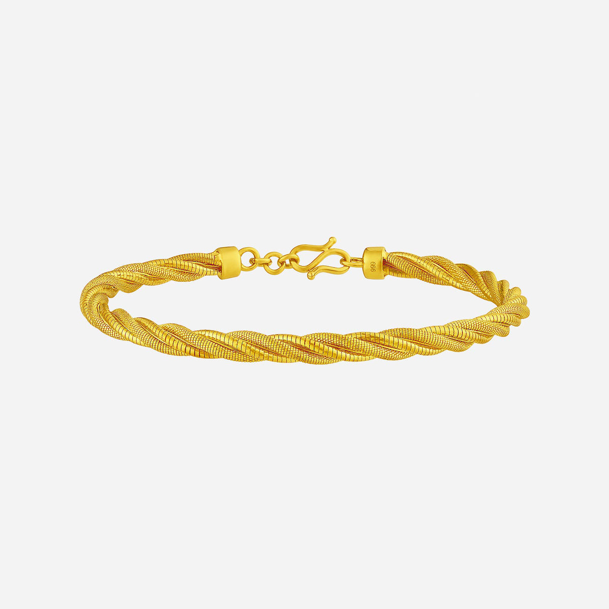 twisted bangle in 22k yellow gold with interwoven strands in a graceful spiral design. elegant and sleek accessory.