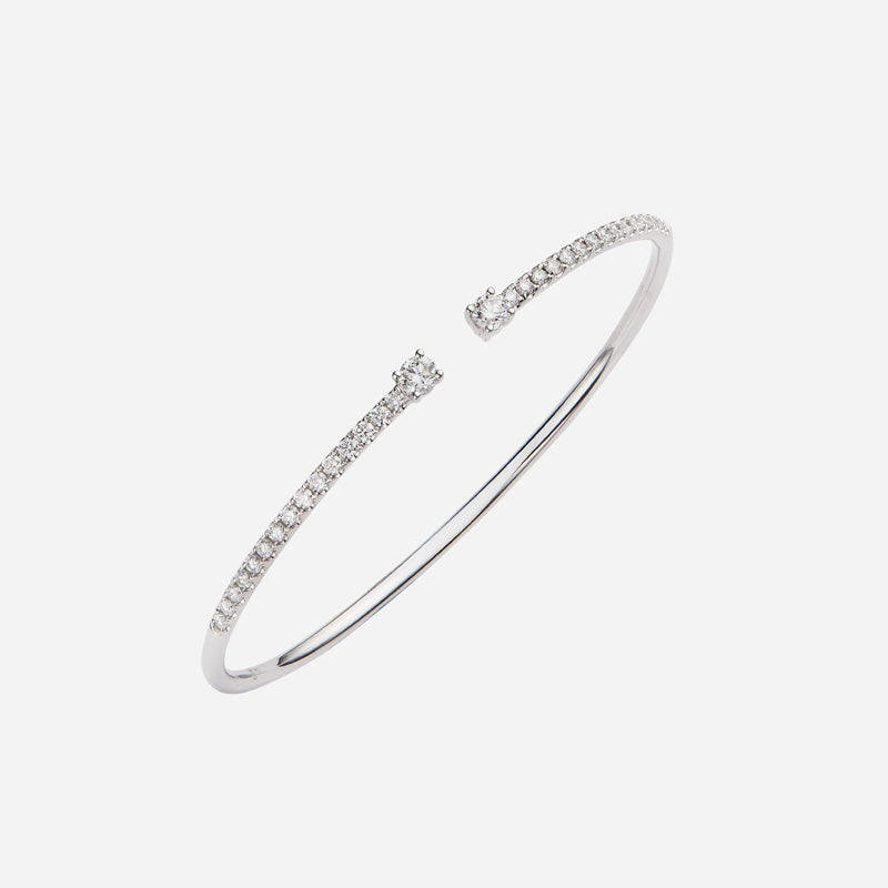 cuff bangle in 18k white gold featuring brilliant round diamonds on open ends for a modern, elegant design.