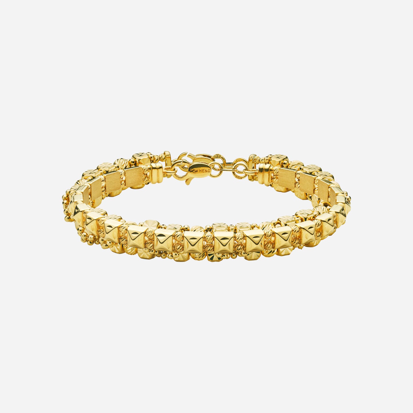 square bead bangle in 22k yellow gold with textured golden square beads, ideal for daily wear or special occasions.