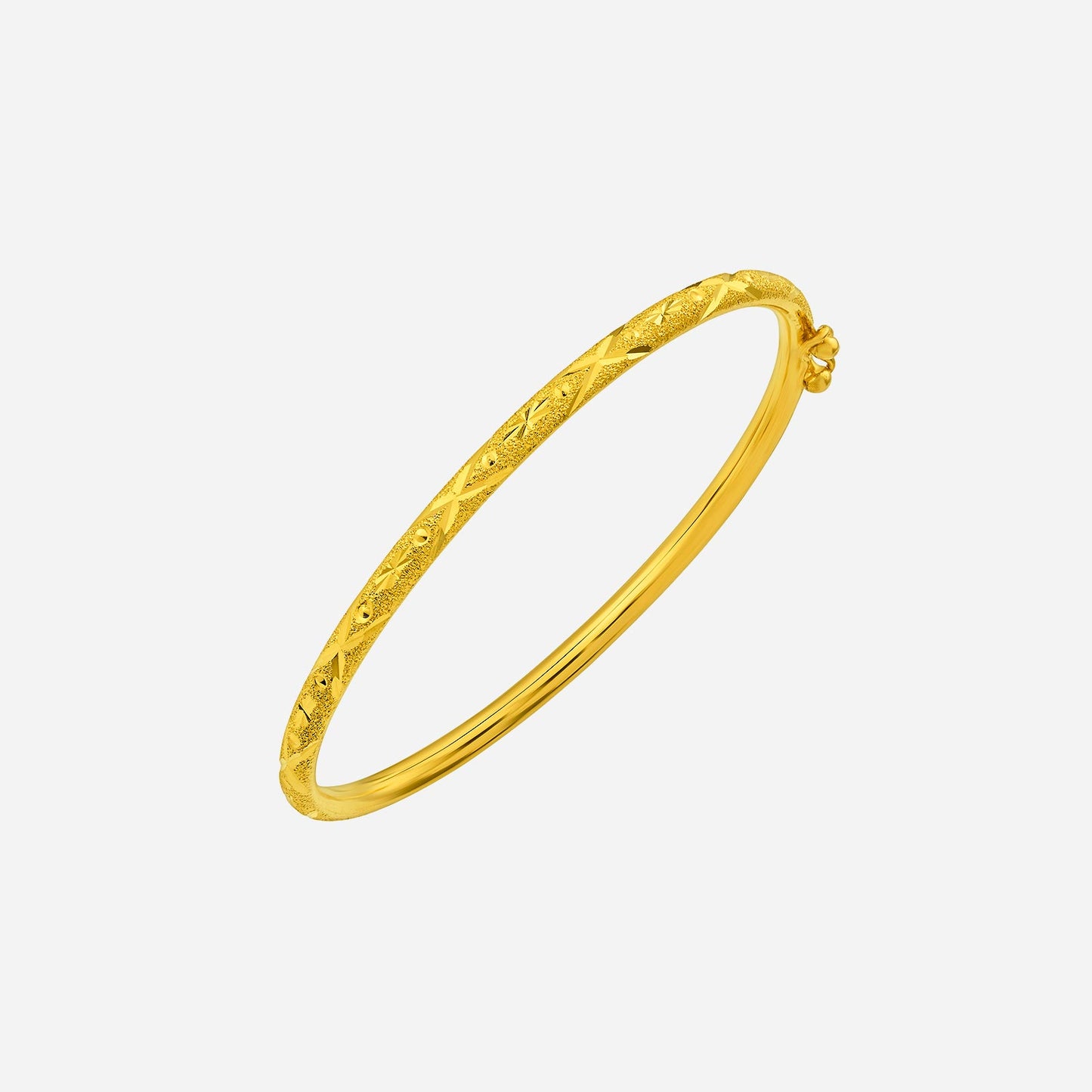 crafted bangle in 24k yellow gold with intricate motif design, perfect for everyday or special occasions.