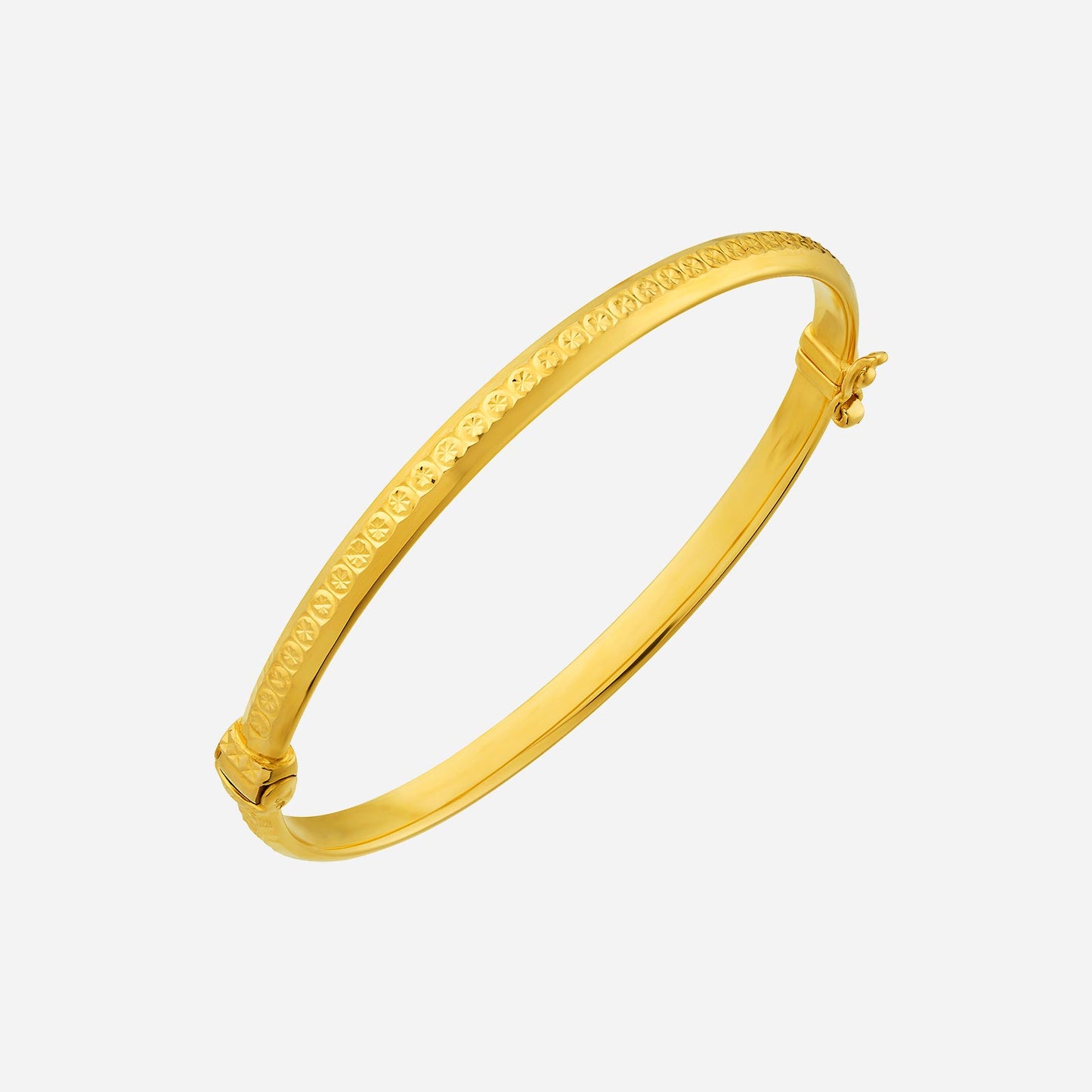amara bangle in 22k yellow gold with intricate carvings and a classic design for added elegance.