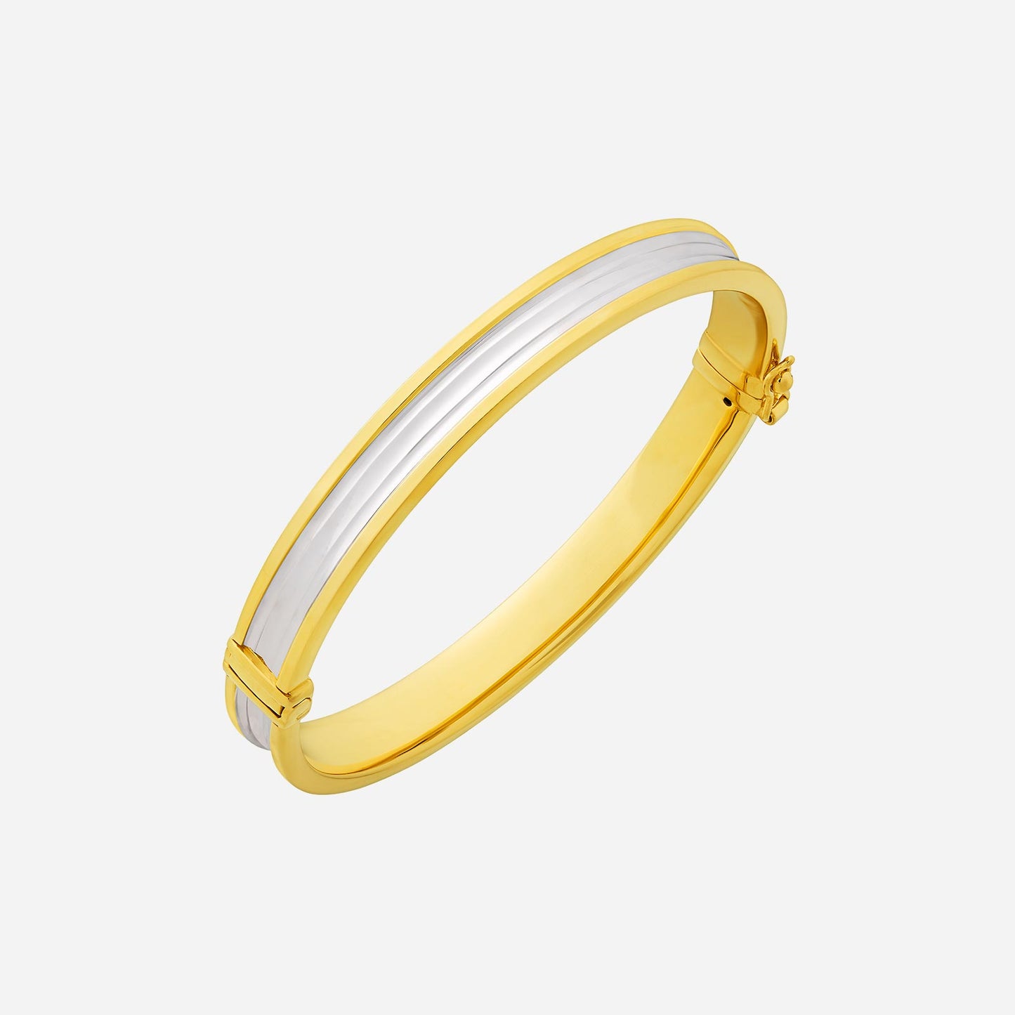 22k yellow and white gold bangle featuring a statement ridged middle band, elegant and royal design.