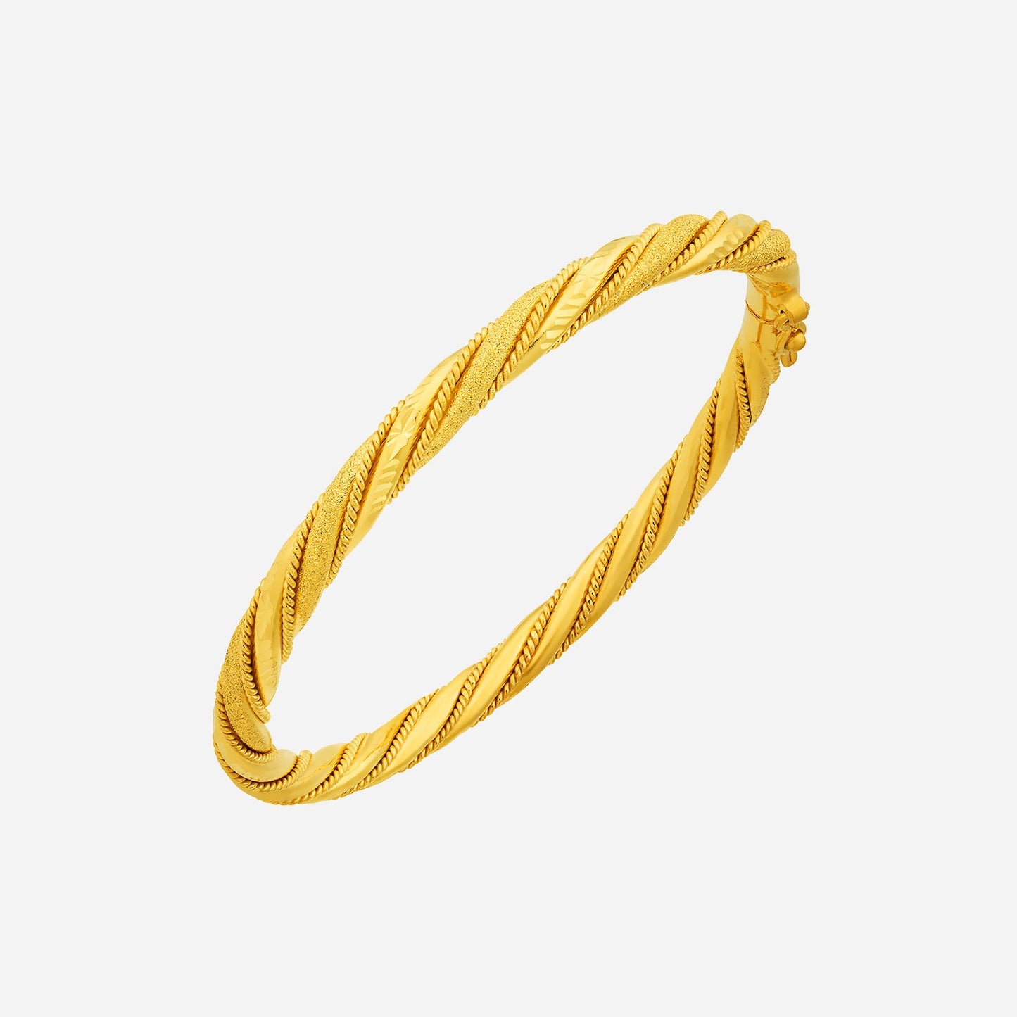 resilience bangle in 22k yellow gold with twisted design and textured detailing for a stylish accessory.