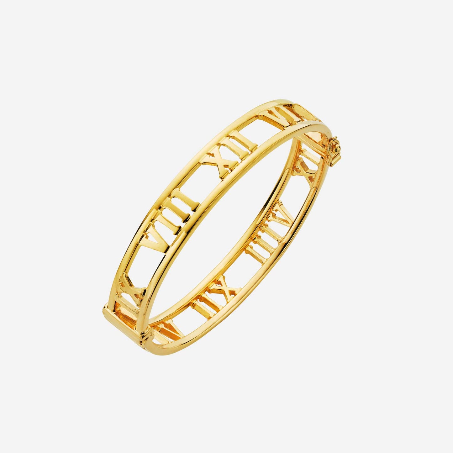 22k yellow gold bangle featuring roman numeral motifs, elegant and timeless design for a classic look.