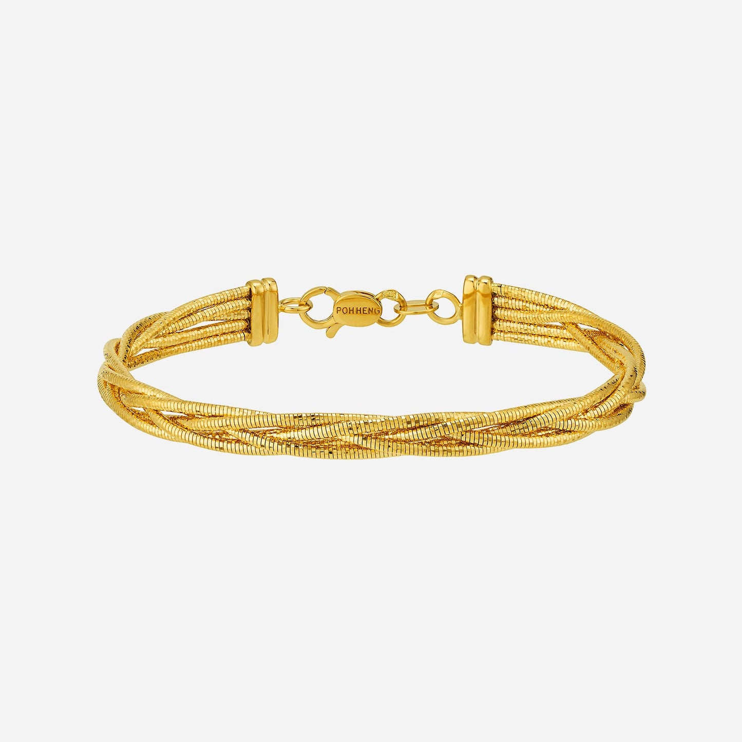 twisted rope design bangle in 22k yellow gold with secure clasp closure. stylish and elegant statement piece.