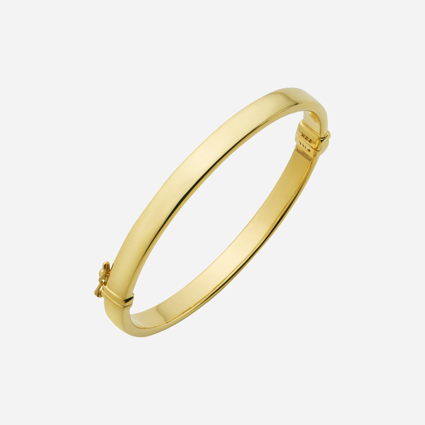 sleek 22k yellow gold flat bangle with simple clasp and hinge, showcasing modern elegance and minimalistic design.