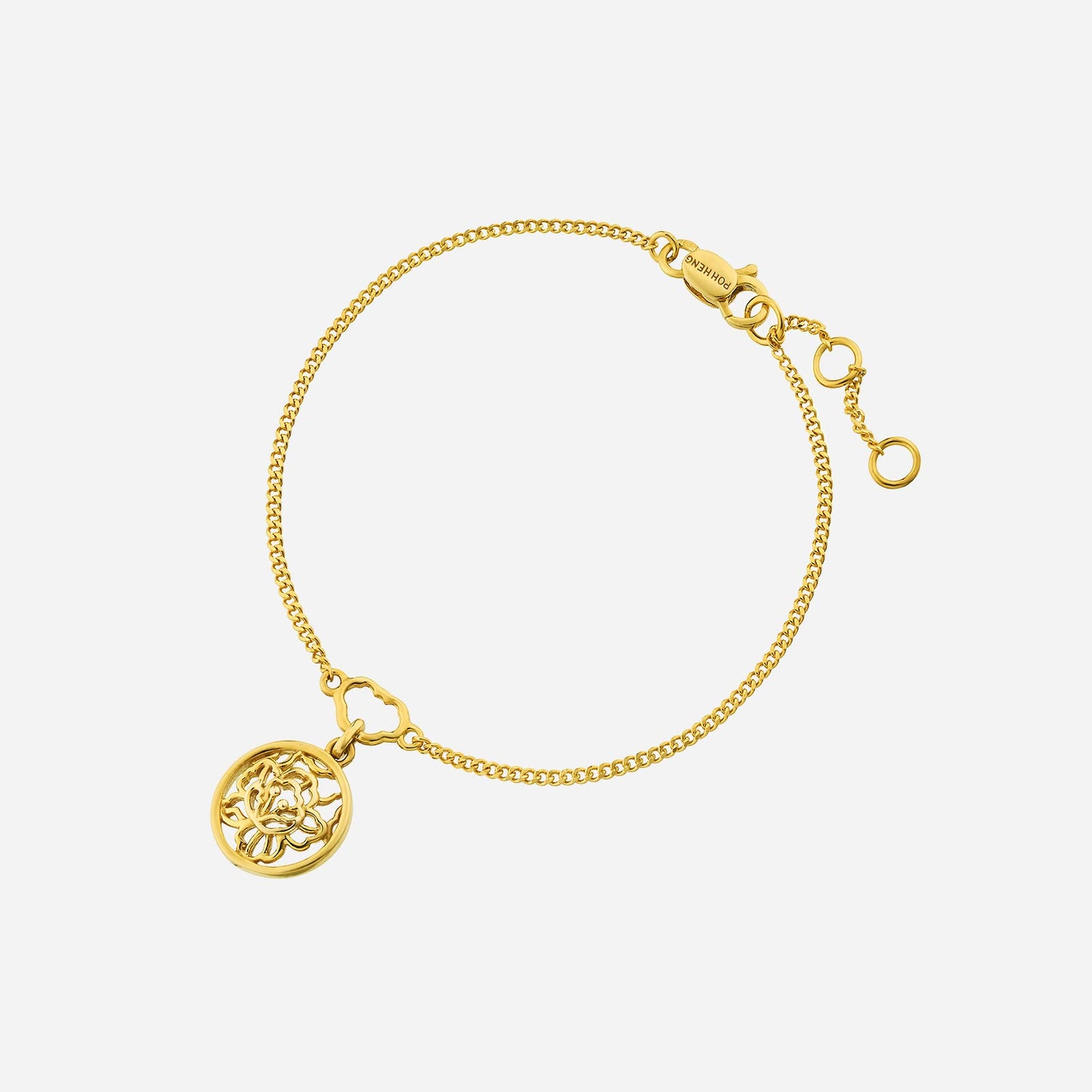 peony blossoms bracelet in 22k yellow gold with a floral pendant, perfect for weddings or everyday elegance.