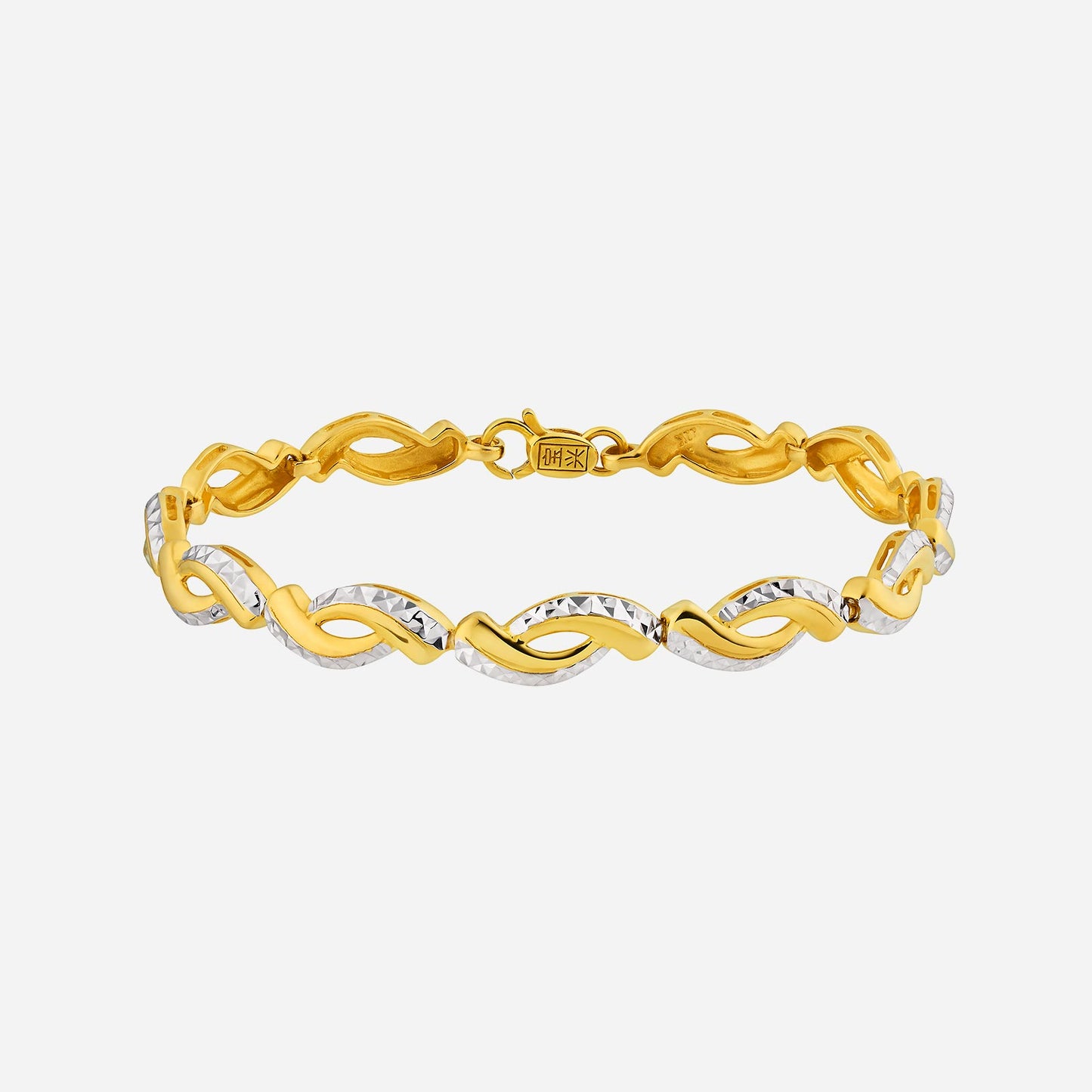 22k yellow white gold bracelet featuring intricate twisted links, symbolizing everlasting love and elegance.