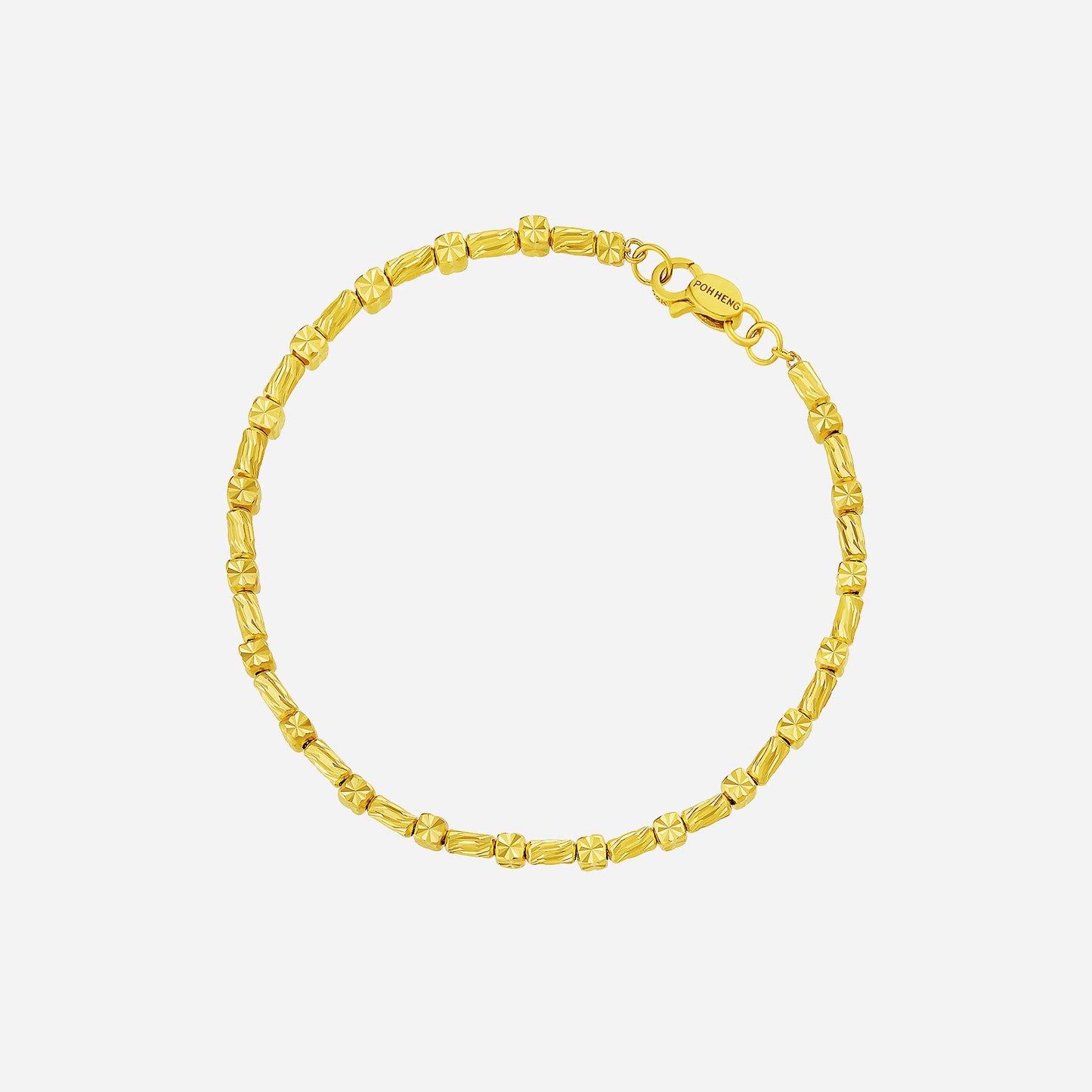 beaded bracelet in 22k yellow gold with polished square beads and intricate detailing for a textured look.